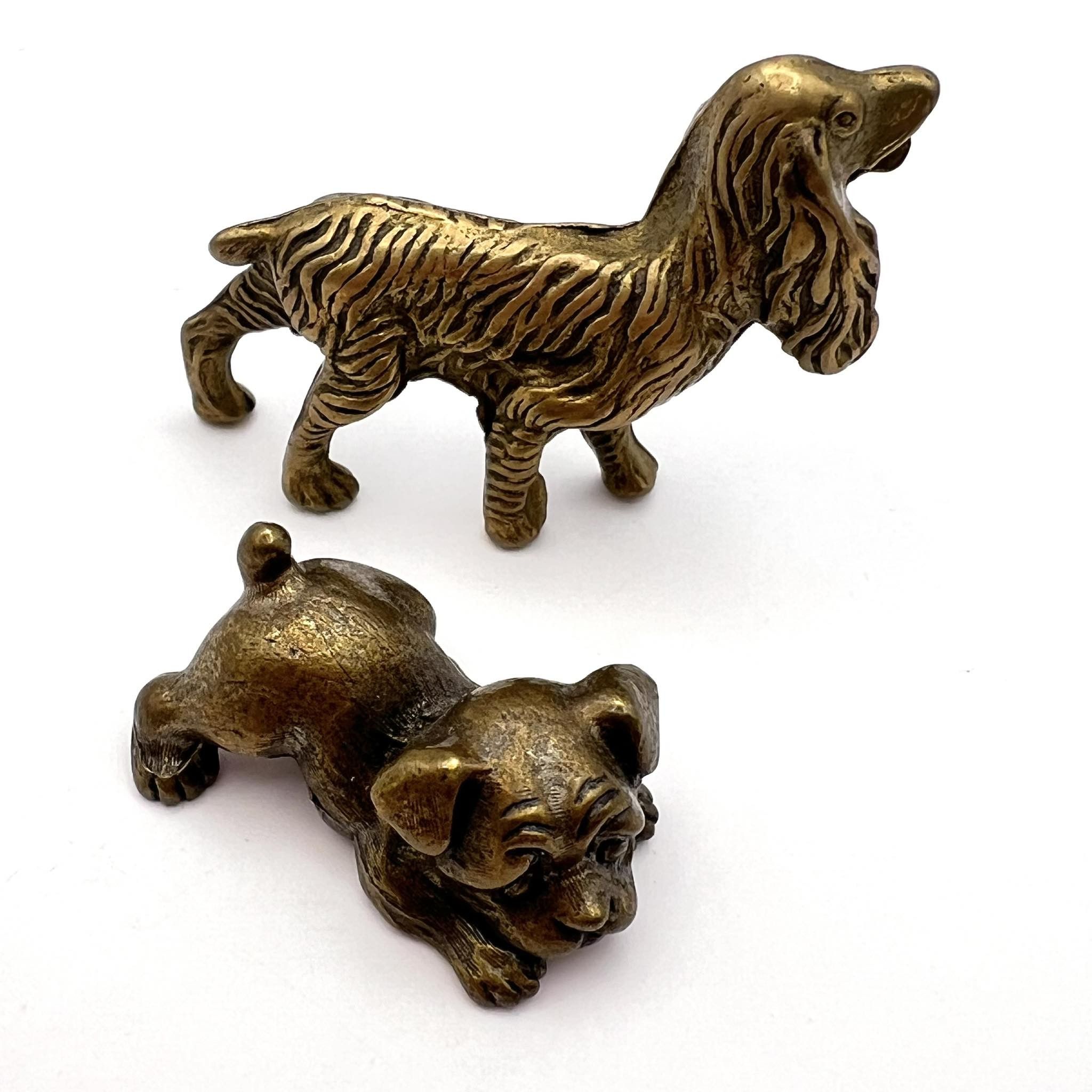 Vintage Two Miniature Vintage Bronze Brass Dogs Statue Figure Signed Size ONE SIZE - 2 Thumbnail