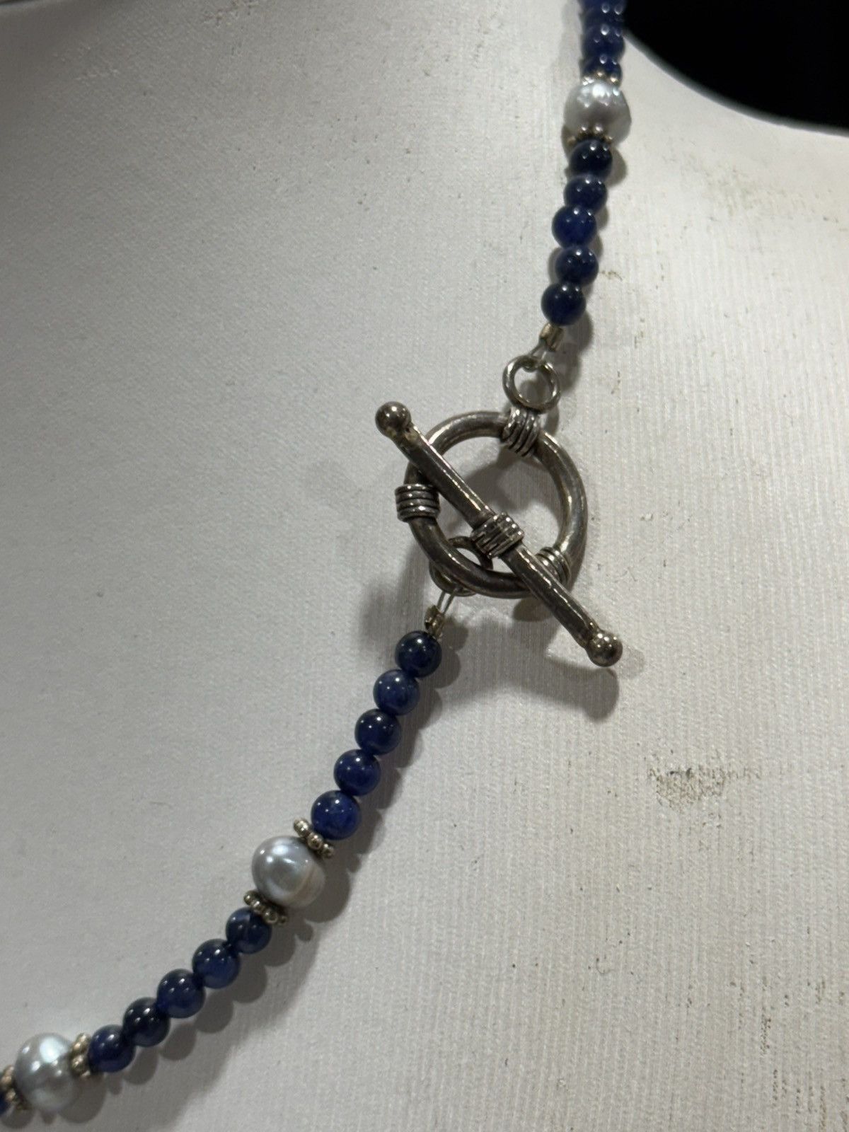 Jewelry Sterling Silver Lapis W Pearls Bead Necklace. 21 inch Size ONE SIZE - 8 Thumbnail