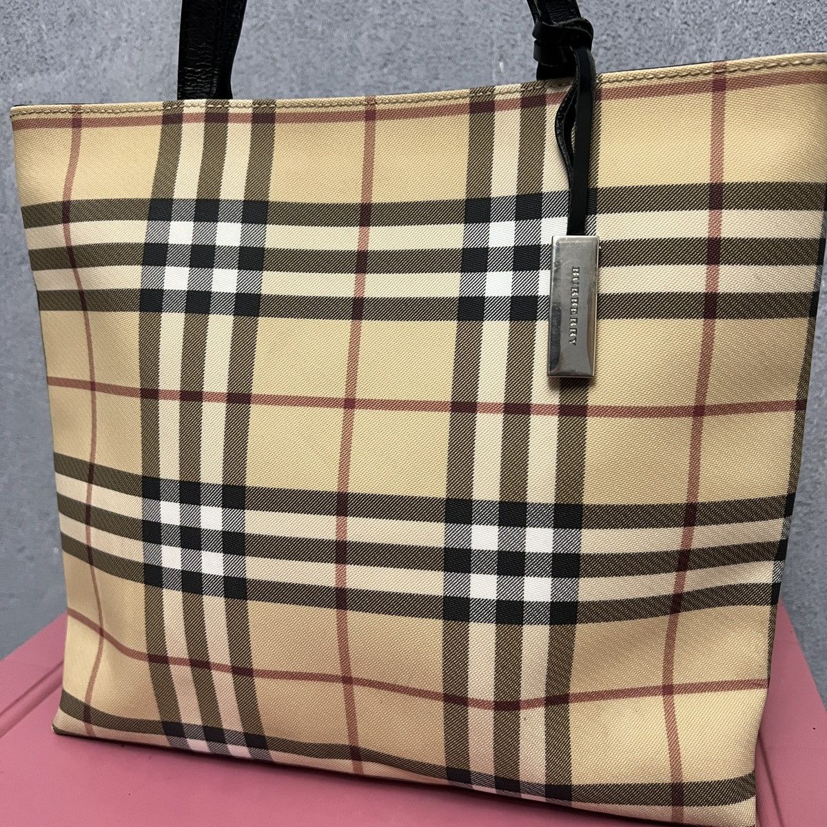 Burberry London Beige Nova Check Tote Double Handles Bag