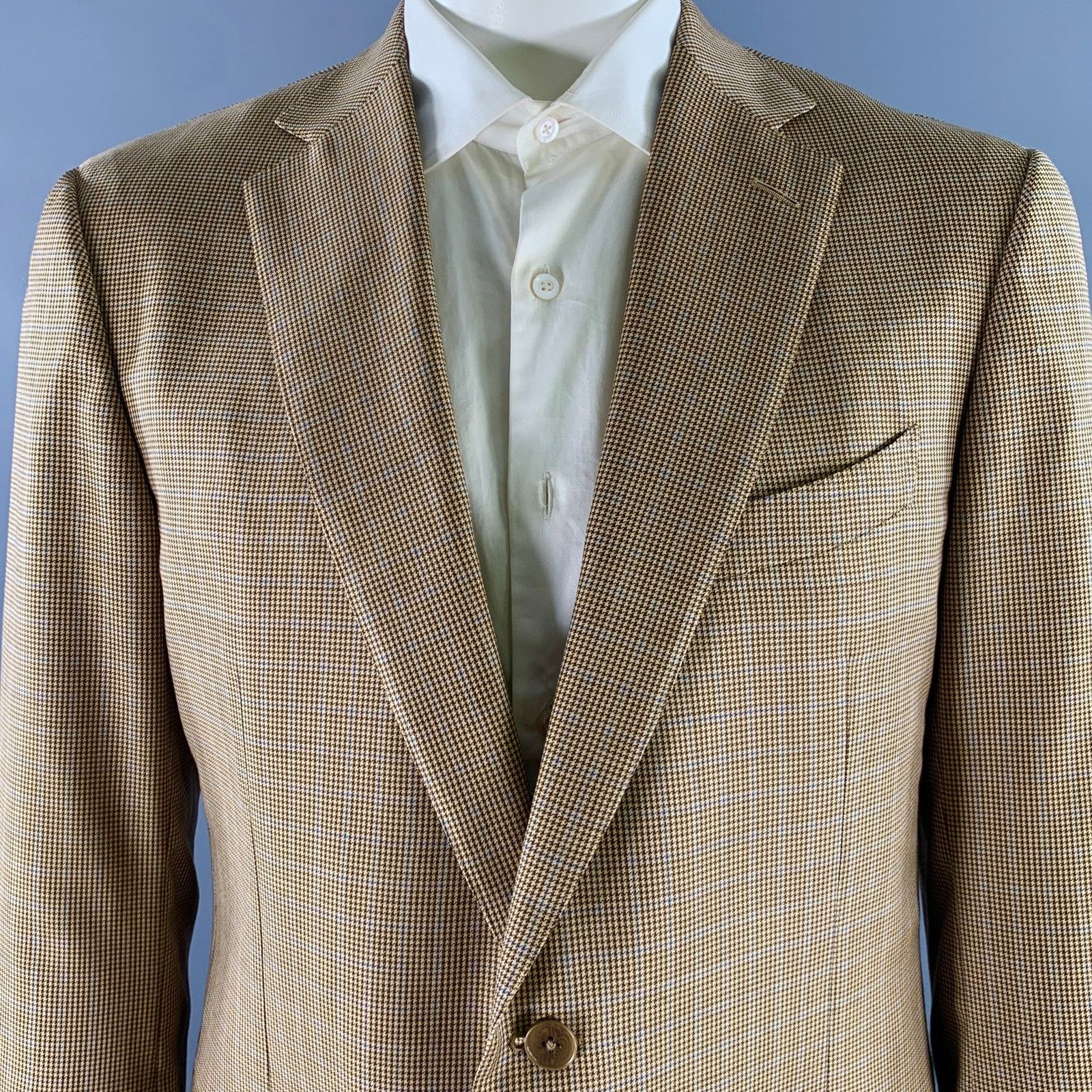 Ermenegildo Zegna ERMENEGILDO ZEGNA 46 Brown Khaki Houndstooth Wool Sport Coat Size 46R - 2 Thumbnail