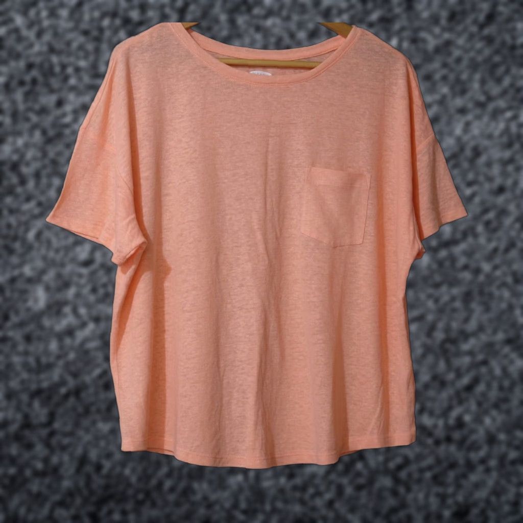 Old Navy Old Navy Linen Blend T-Shirt Sheer Peach w/Pockets Women's XL Shirt Size XL / US 12-14 / IT 48-50 - 1 Thumbnail