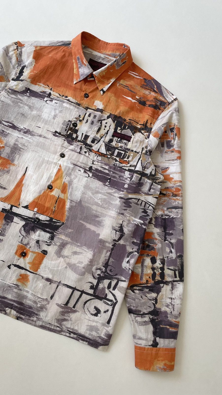 Prada A/W 17 Orange ‘Village’ Print Cotton Shirt Size US M / EU 48-50 / 2 - 4 Thumbnail