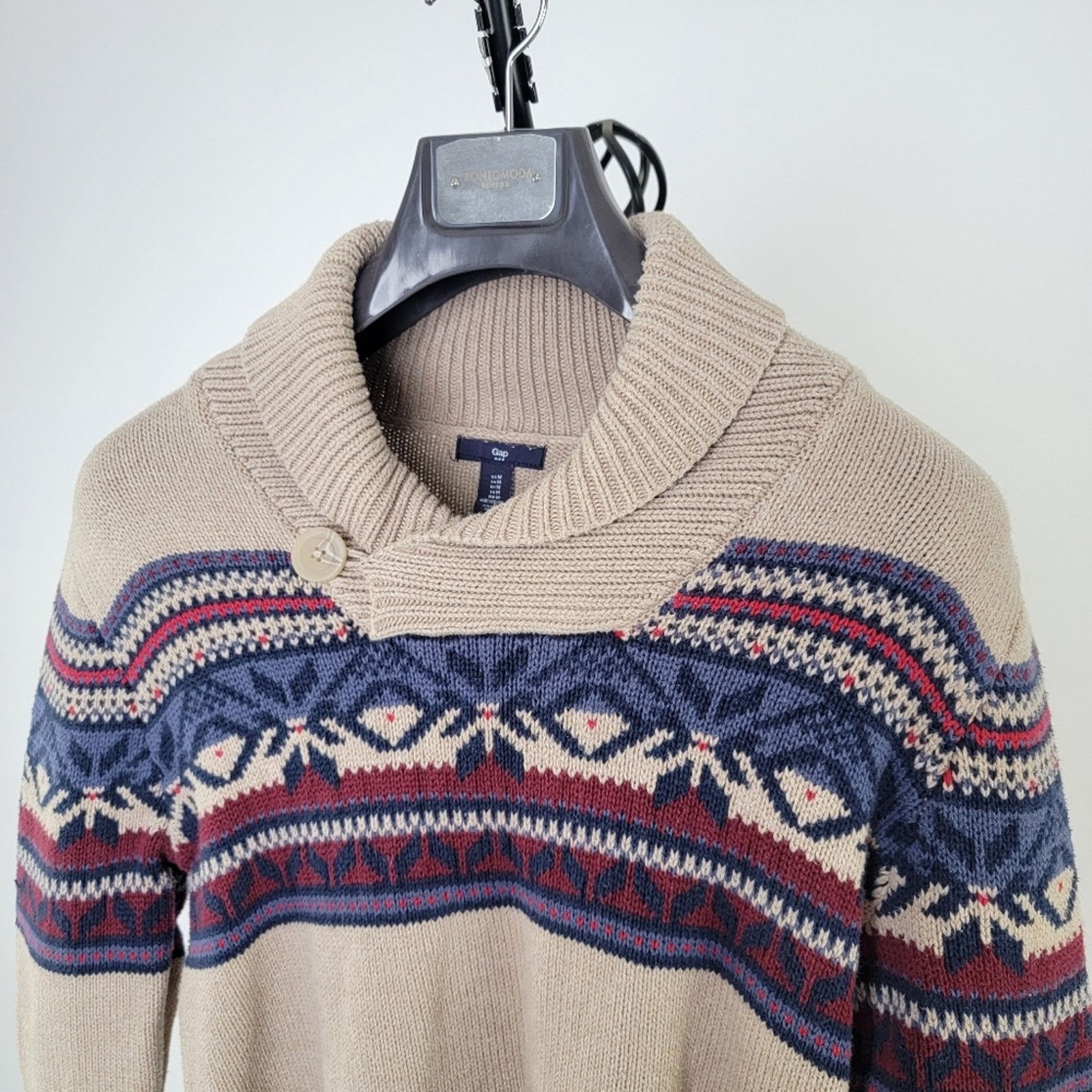 Gap Gap Men's Shawl Neck Fair Isle Oatmeal Pullover Sweater M Size US M / EU 48-50 / 2 - 3 Thumbnail