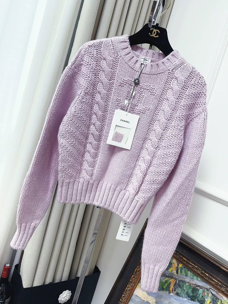 Chanel Purple Cable Knit Crewneck Sweater dmc