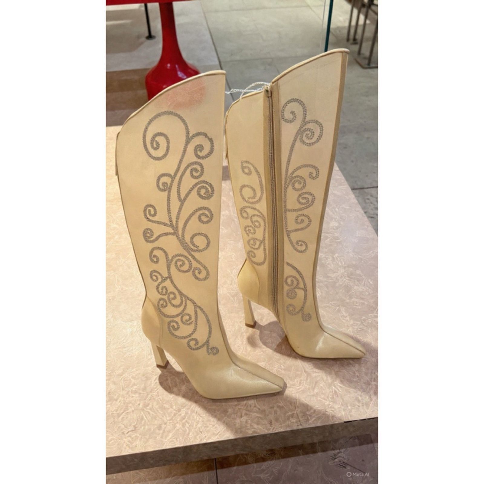 Gianni Valentino Gianni Bini Women's Heeled Boots Size 8 Beige with Silver Size US 8 / IT 38 - 10 Thumbnail