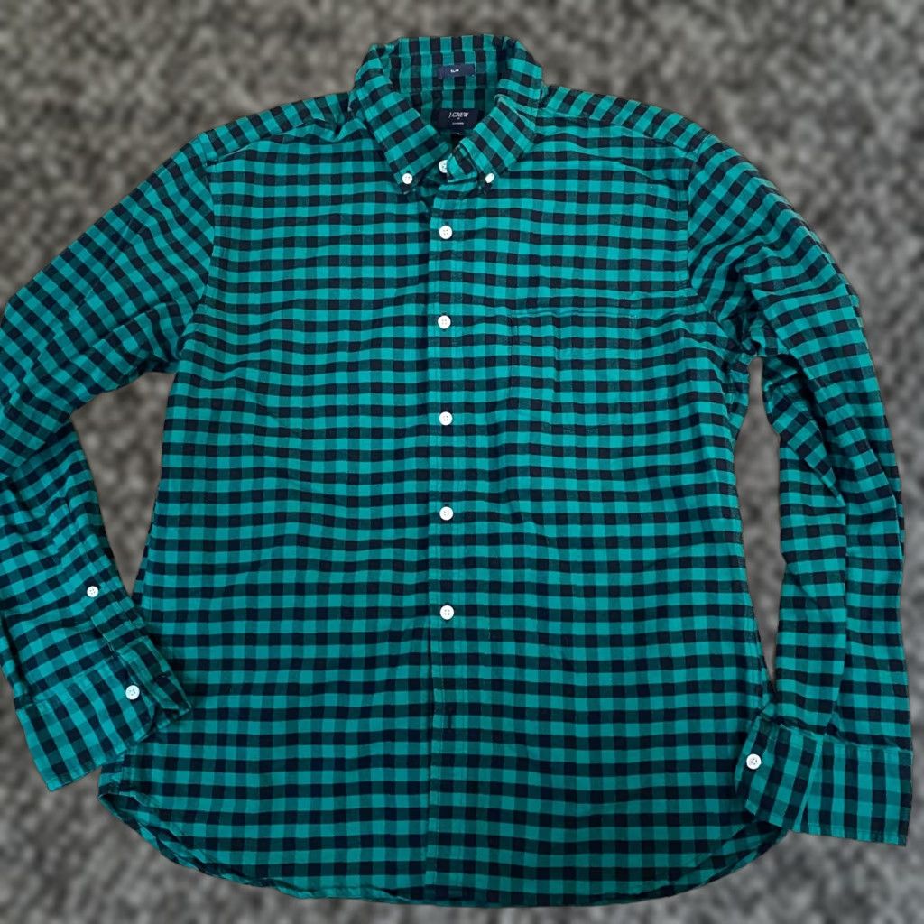 J.Crew J.Crew Shirt Mens XL Slim Fit Oxford Buffalo Check Green Black Long Sleeve Size US XL / EU 56 / 4 - 1 Thumbnail