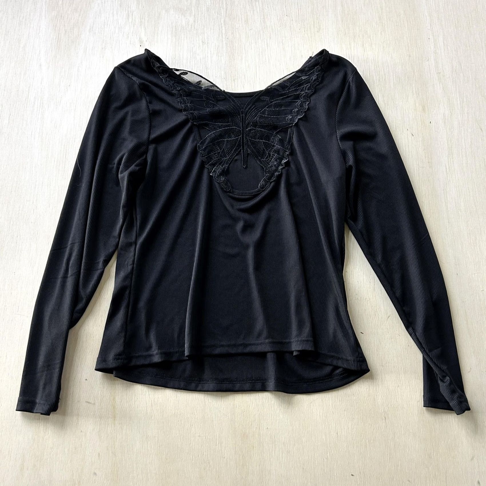Vintage SHEIN Curve Shirt Womens 1XL Black Butterfly Lace Scoop Neck Long Sleeve Top Size XL / US 12-14 / IT 48-50 - 4 Thumbnail