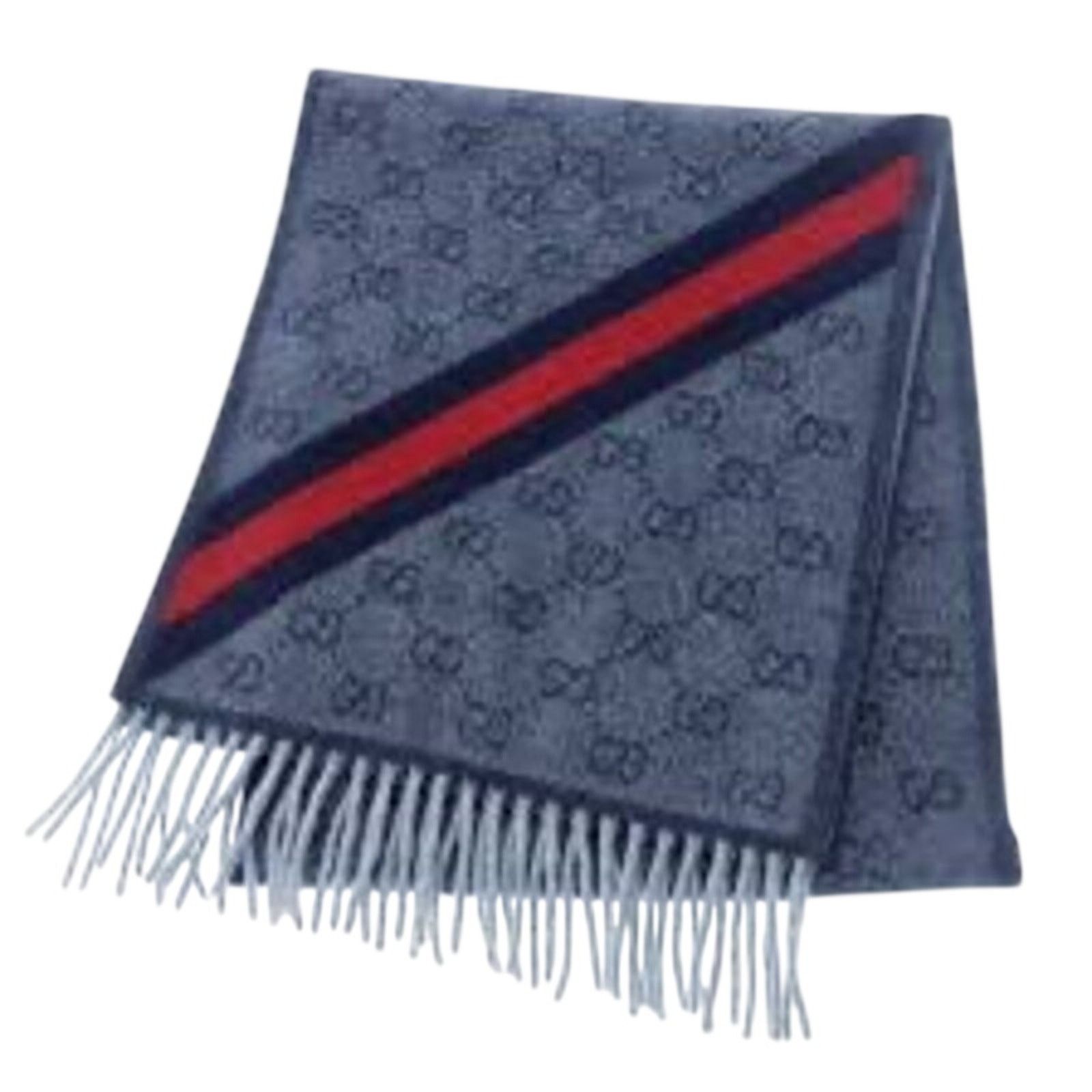 Gucci Gucci Nikky Wool GG Monogram Web Stripe Scarf Midnight Blue Size ONE SIZE - 1 Thumbnail