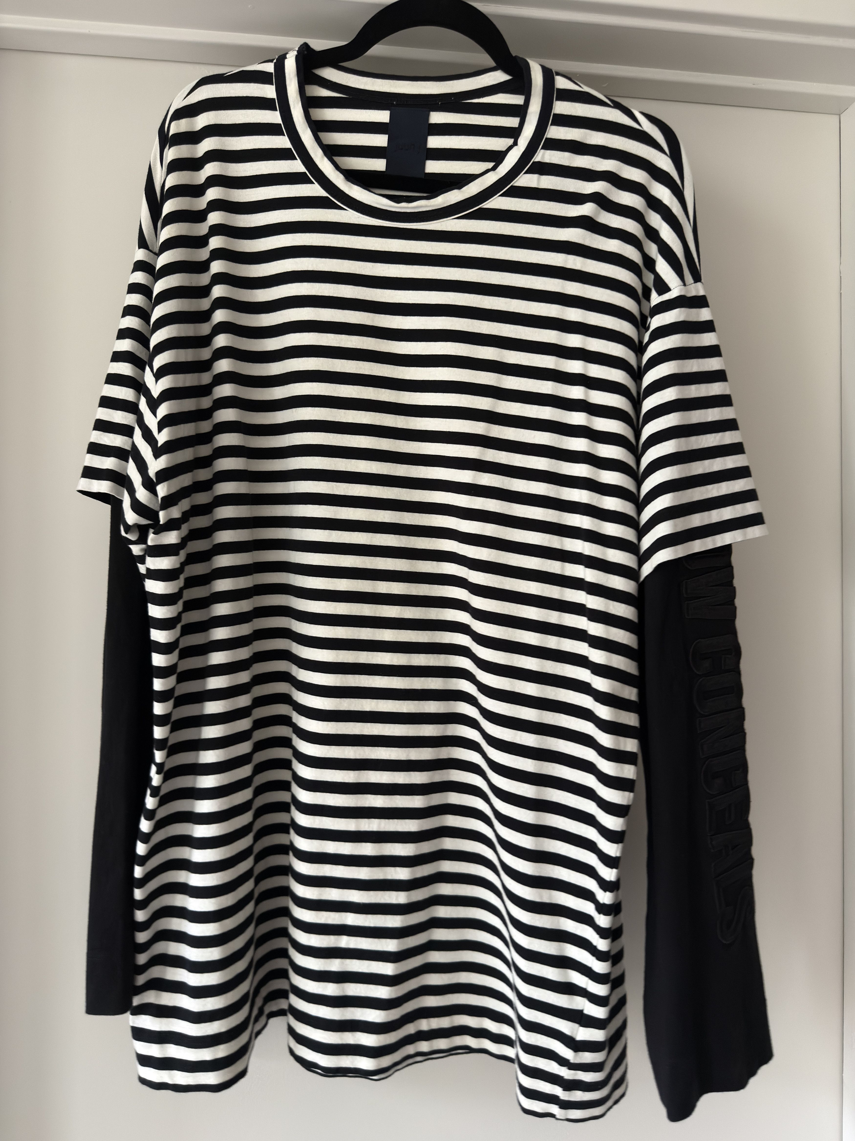 Juun.J Layered Sleeve Black & White Stripe Shirt Size US L / EU 52-54 / 3 - 3 Thumbnail