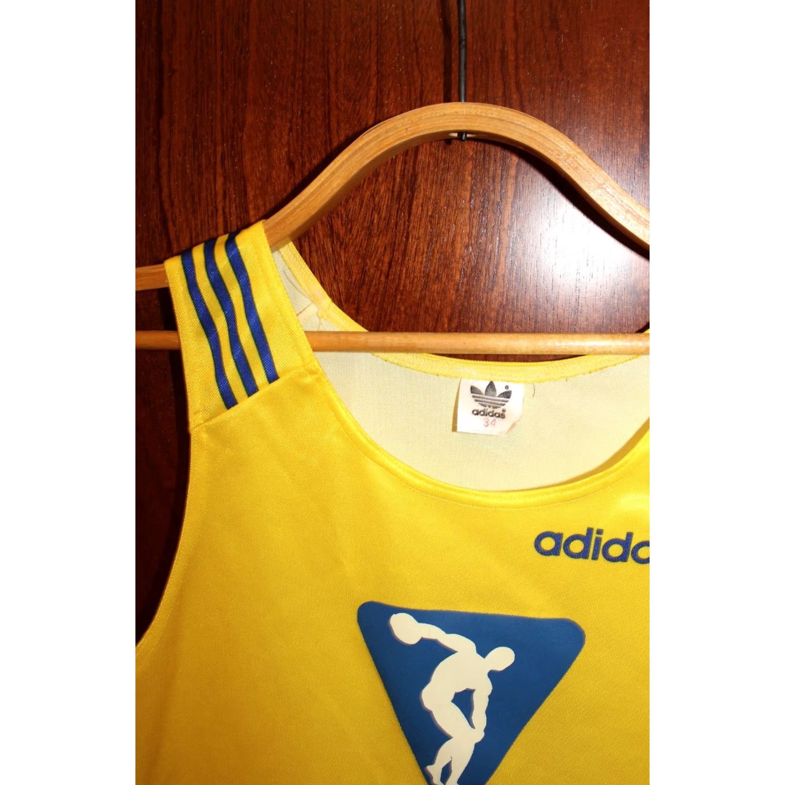 Adidas VINTAGE adidas Olympic vest Shirt Unisex Adults 34 Yellow with blue stripes Mens Womens Girls Boys Size US S / EU 44-46 / 1 - 2 Thumbnail