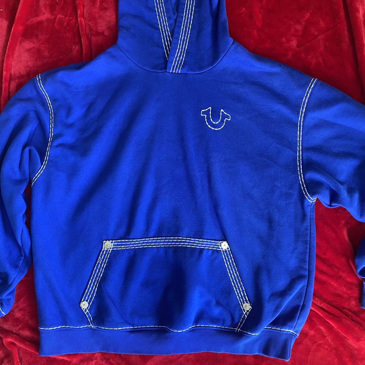 True Religion True Religion blue hoodie white stitching buddha logo back Size US XXL / EU 58 / 5 - 1 Thumbnail