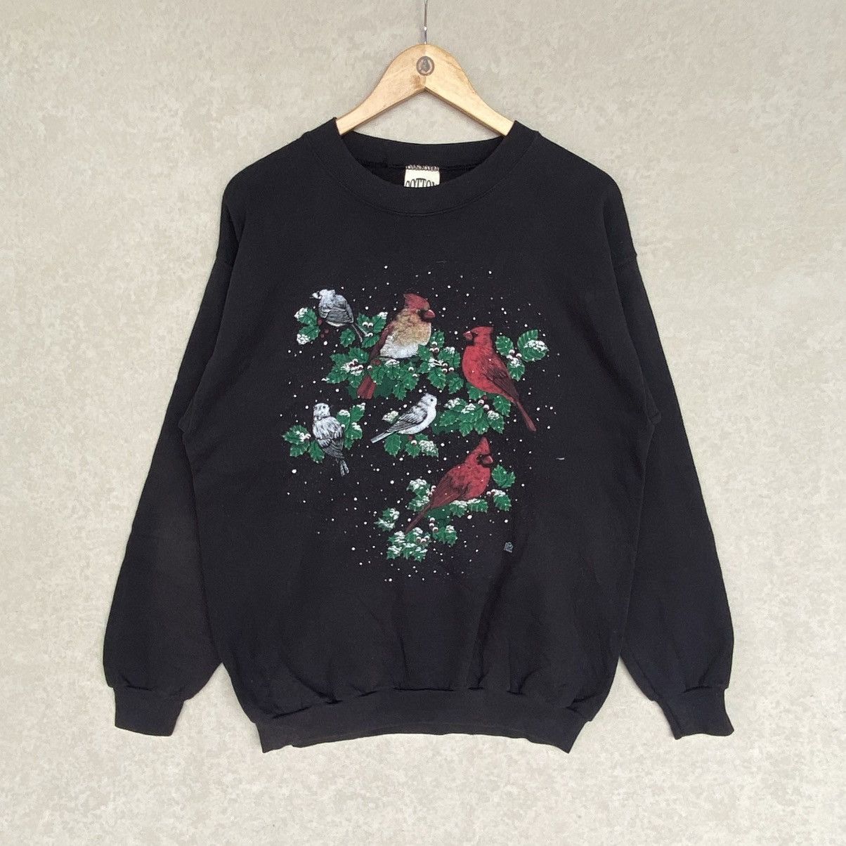 Vintage Cotton Grove Printed Crewneck Sweatshirt Black Color