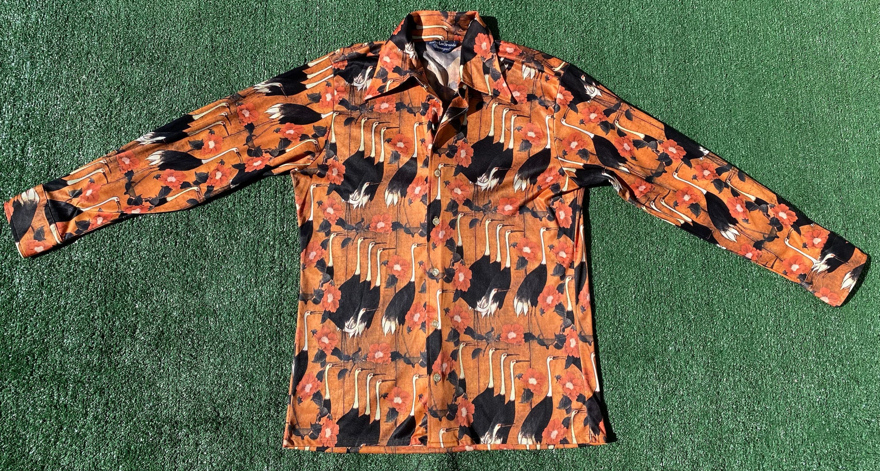 Vintage 70s Pierre La Grande Donegal Cranes Button Up Shirt Large Size US L / EU 52-54 / 3 - 2 Thumbnail