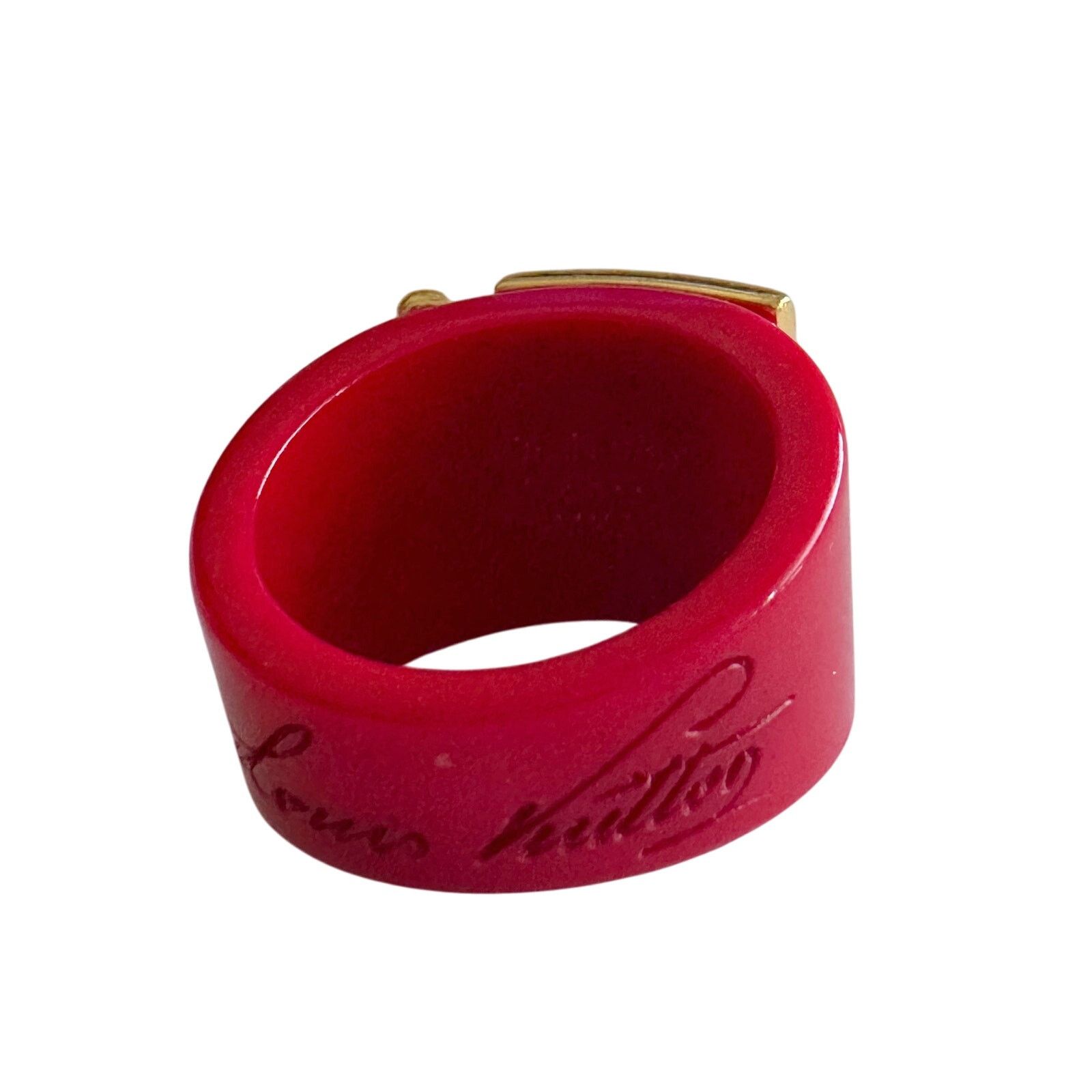 Louis Vuitton Louis Vuitton LockMe Fuchsia Resin Gold Tone Ring Size ONE SIZE - 8 Thumbnail