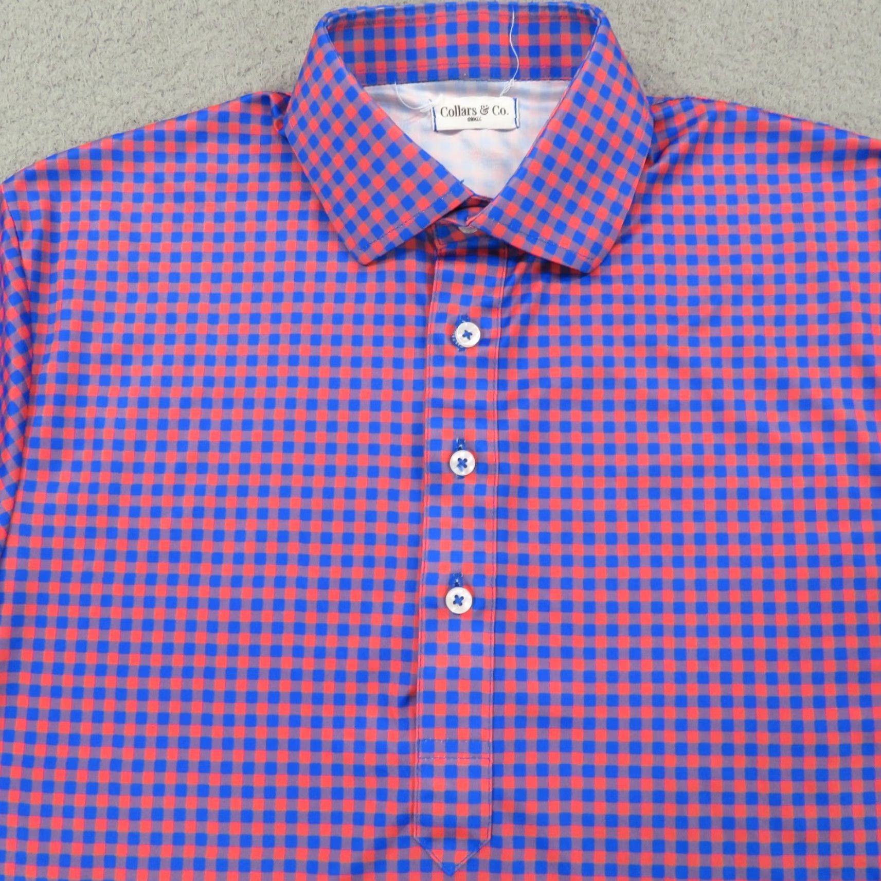 CO Collars & Co Polo Shirt Mens Blue Red Short Sleeve Collared Button-Up Gingham Check Dress Office Golf Modern Classic Size US S / EU 44-46 / 1 - 3 Thumbnail