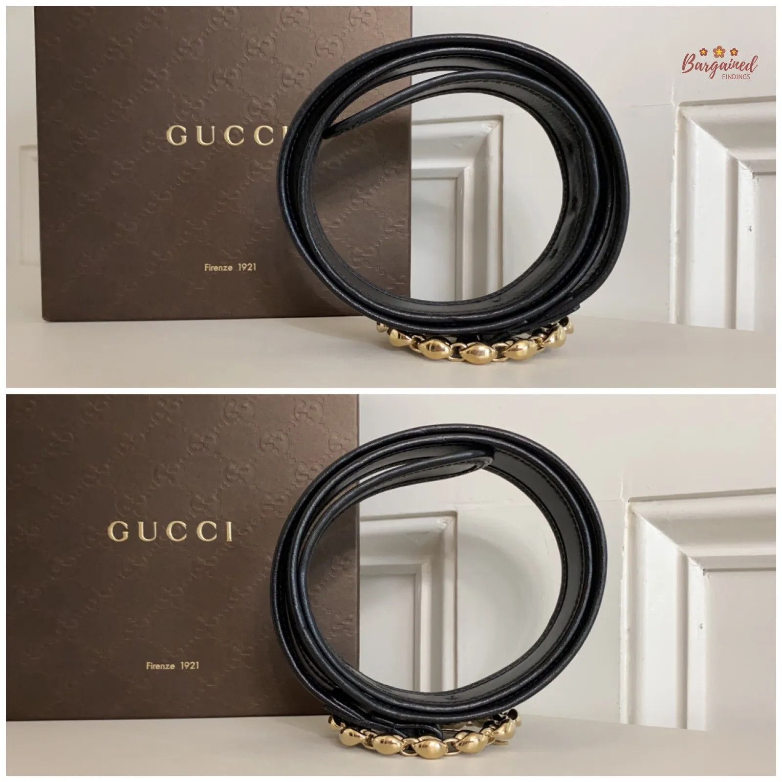Gucci Gucci Black Monogram Canvas Leather Gold Chain Buckle Belt Size 30 - 3 Thumbnail