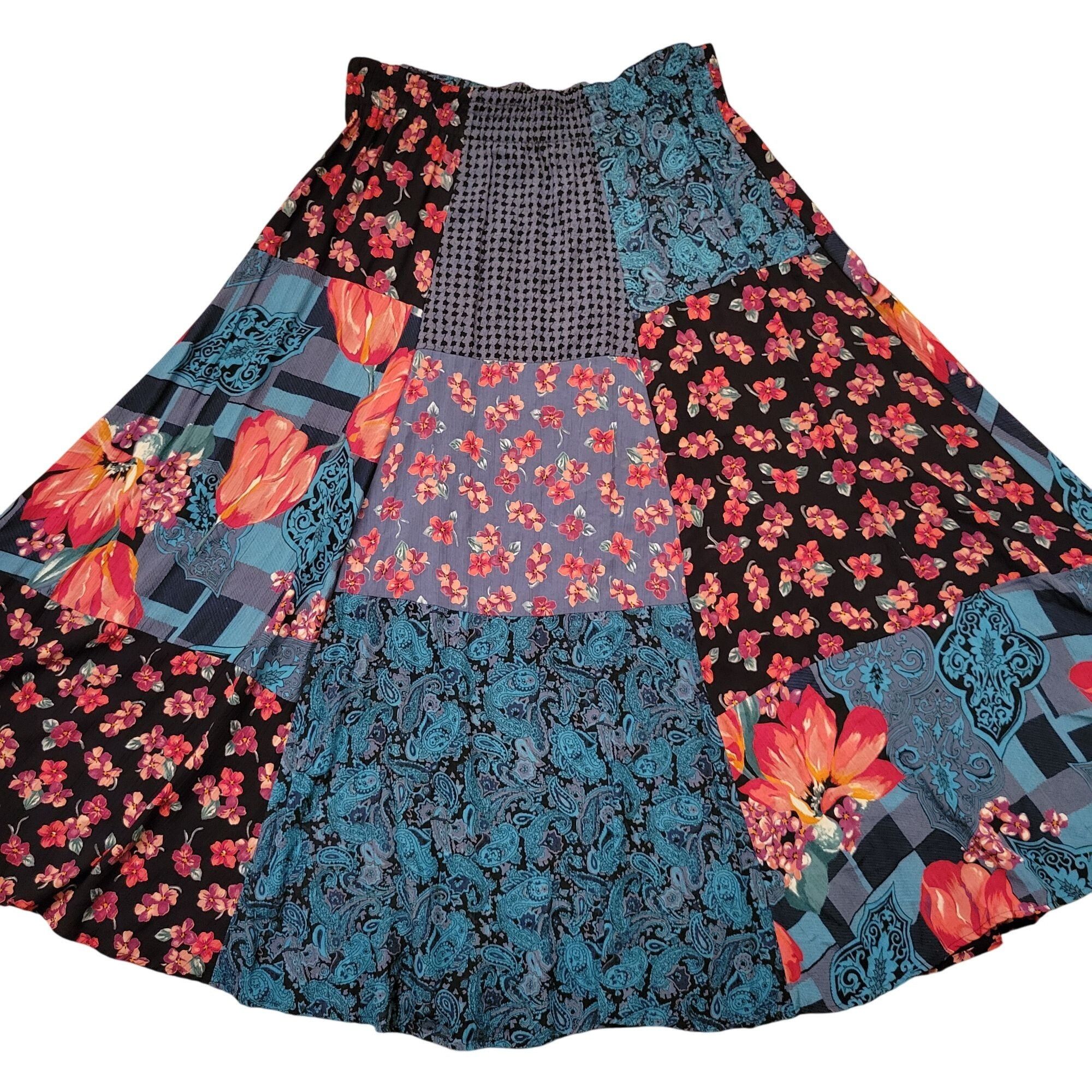Other Carole Little Patchwork Maxi Skirt 14 Boho Floral Paisley Mo Size 36" / US 14 / IT 50 - 2 Thumbnail