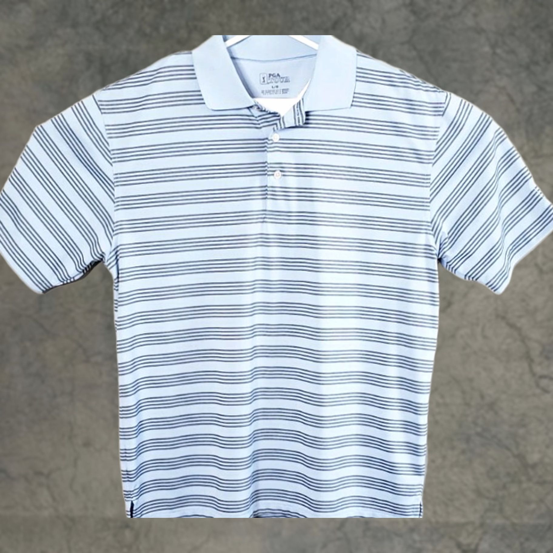 PGA Tour PGA TOUR Polo Shirt Shirt Men’s Large 3 Button Short Sleeve Textured Striped Blue Polo Shirt Size US L / EU 52-54 / 3 - 1 Thumbnail