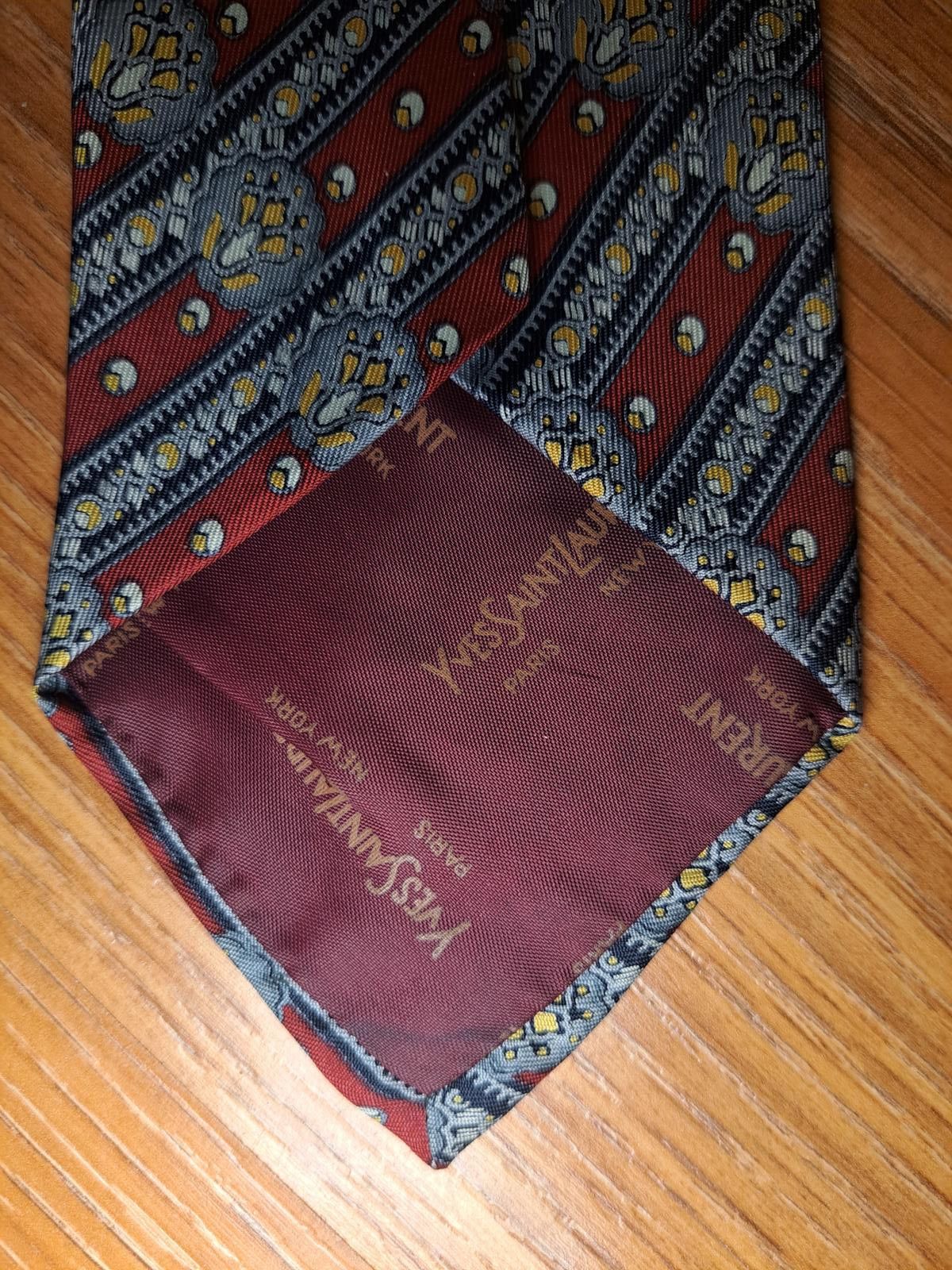 Yves Saint Laurent Yves Saint Laurent Silk Tie Red Multicolor Striped Floral Size ONE SIZE - 3 Thumbnail