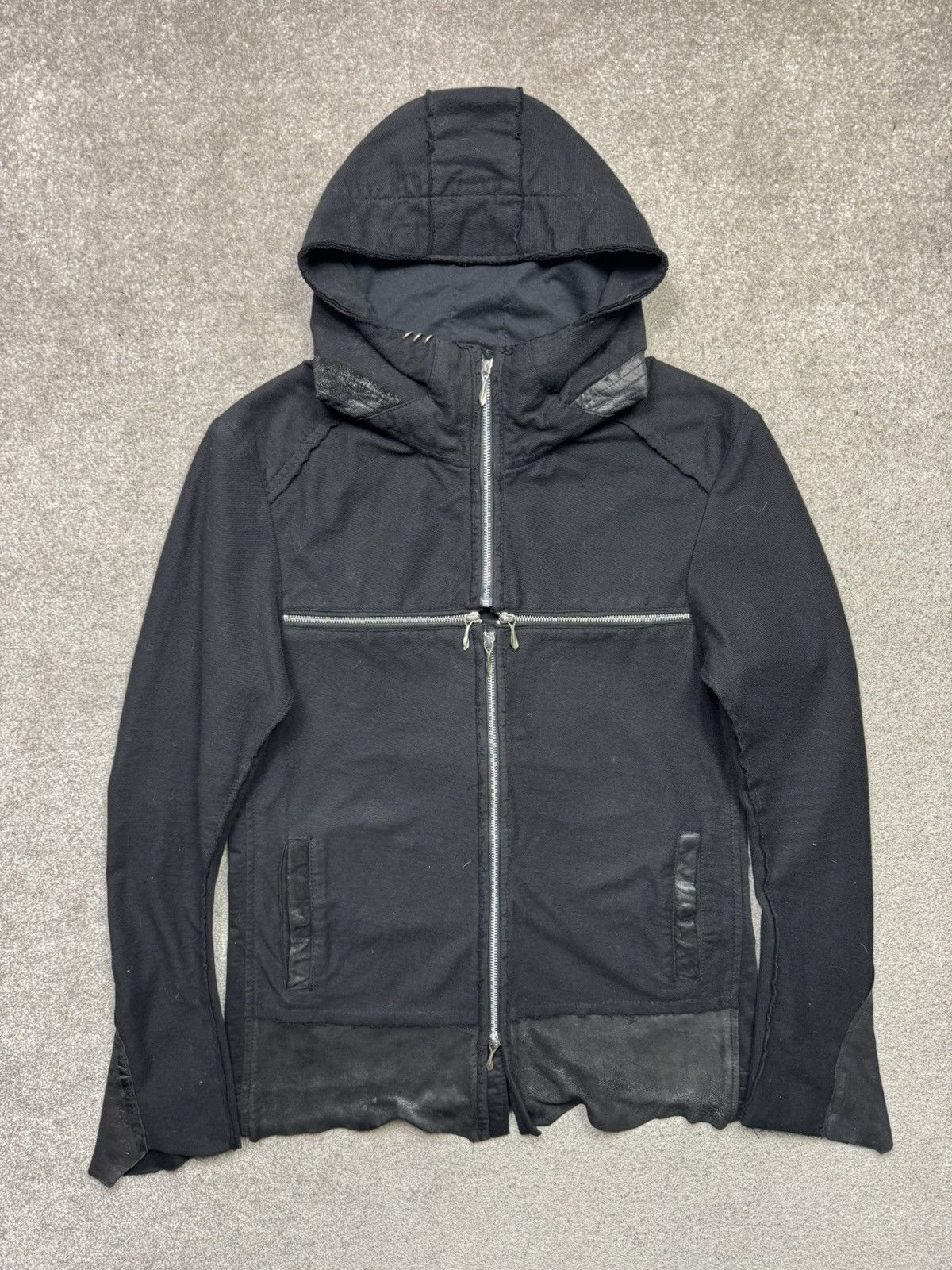 14th addiction cross zip hoodie with leather detailing
