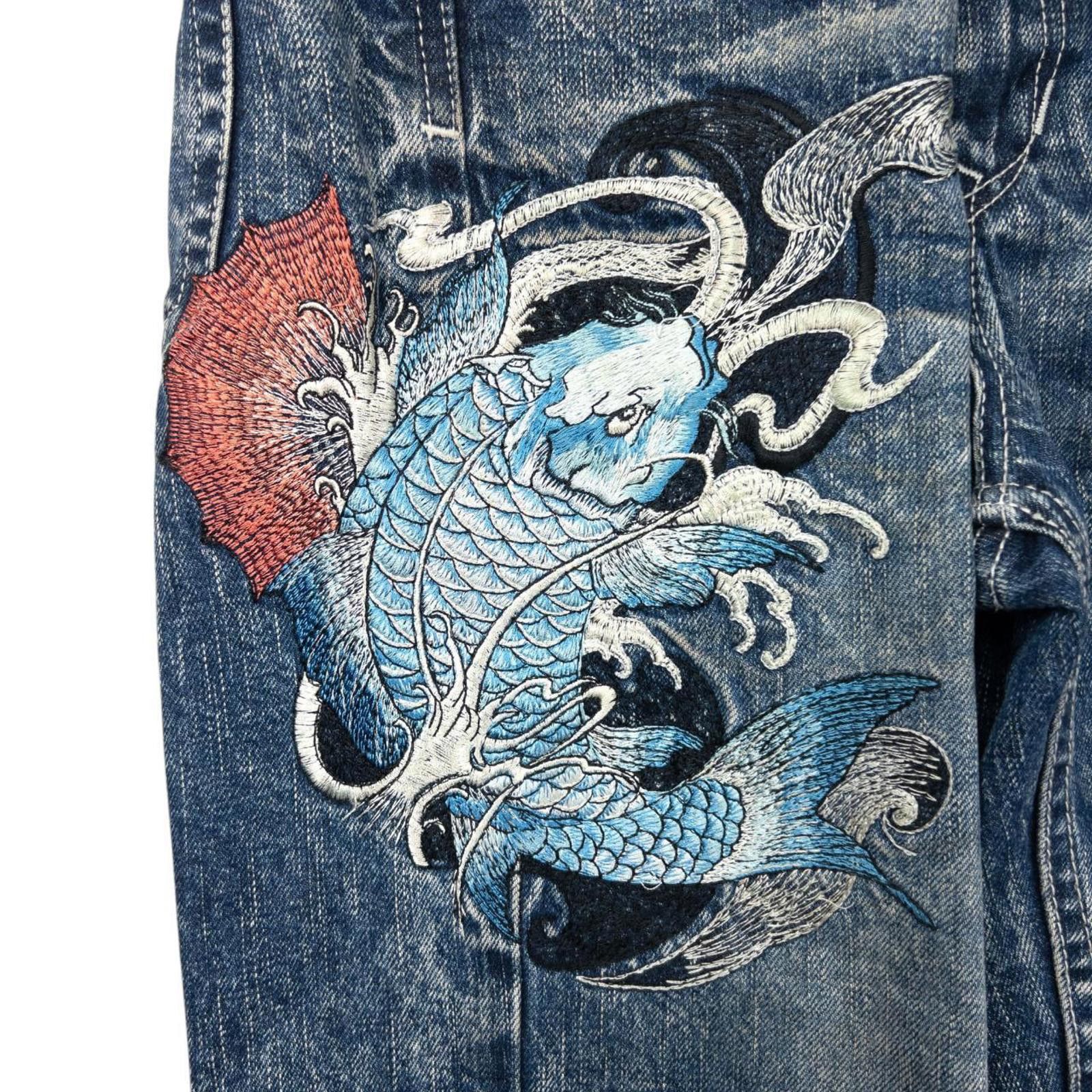 Other Vintage Big Train Koi Fish Japanese Denim Jeans Size W33 Size US 33 - 6 Thumbnail