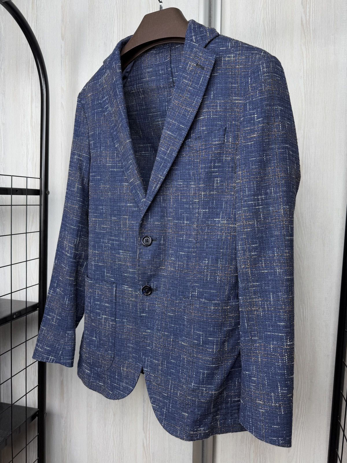 Paoloni Paoloni Blue check cotton blend houndstooth unlined blazer Size 36R - 5 Thumbnail