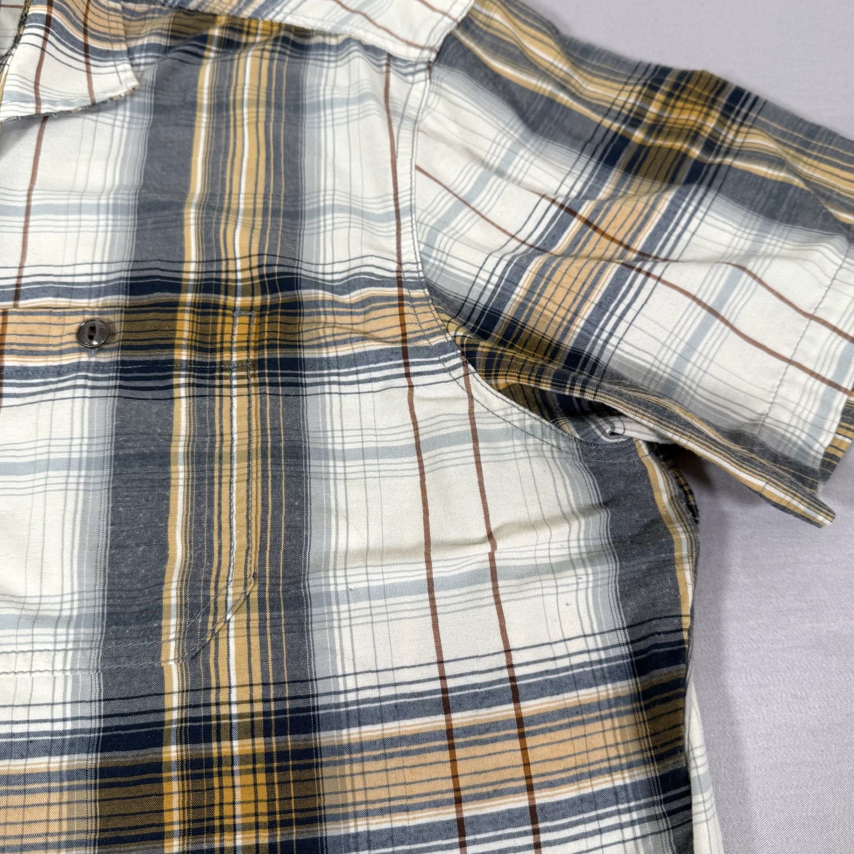 Vintage Kuhl Shirt Mens XL White Brown Button Up Styk Lightweight Stretch Outdoor Hike Plaid Outdoor Casual Mens XL White Beige Gray Yellow Button-Up Size US XL / EU 56 / 4 - 3 Thumbnail