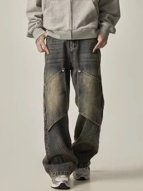 image of Vintage Maillard Deconstructed Work Straight Leg Jeans in Vintage Blue, Men's (Size 32)