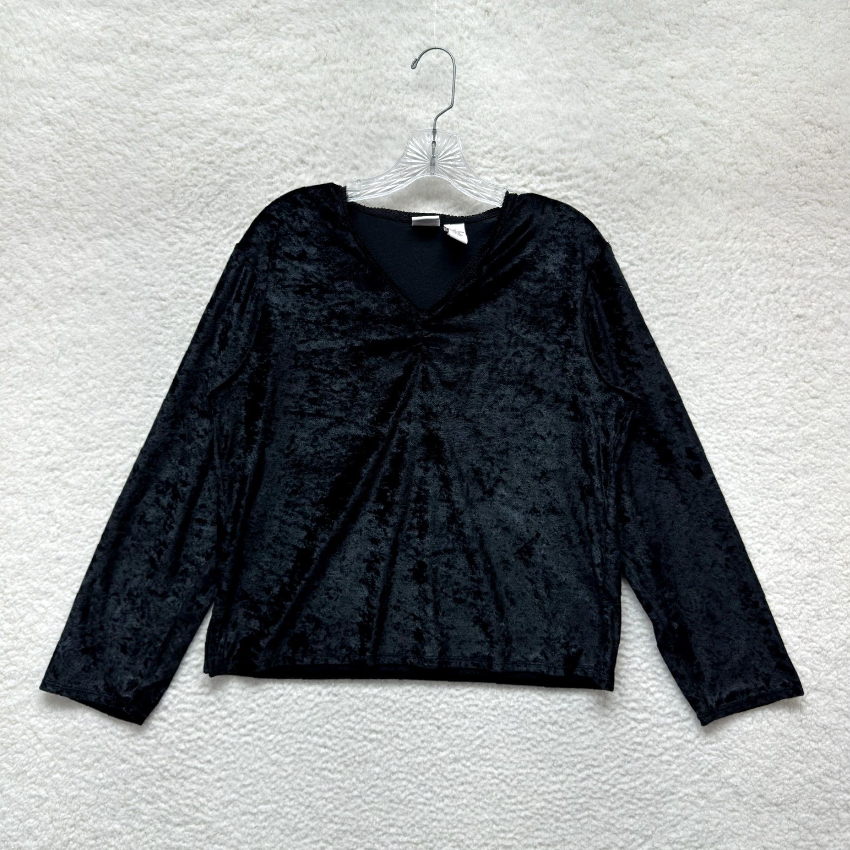 Velvet VINTAGE Gilligan O'Malley Top Shirt Black Crushed Velvet Goth Edwardian L Size L / US 10 / IT 46 - 2 Thumbnail