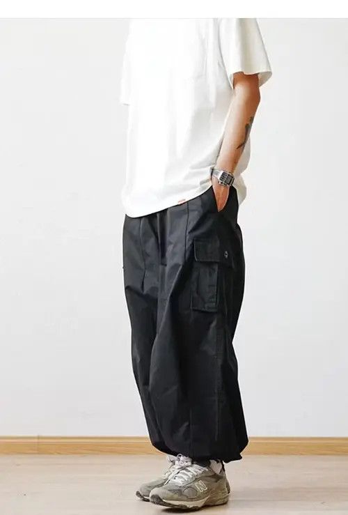 image of Straight Pants Baggy Wide-Leg Cropped Pants in Black, Men's (Size 34)