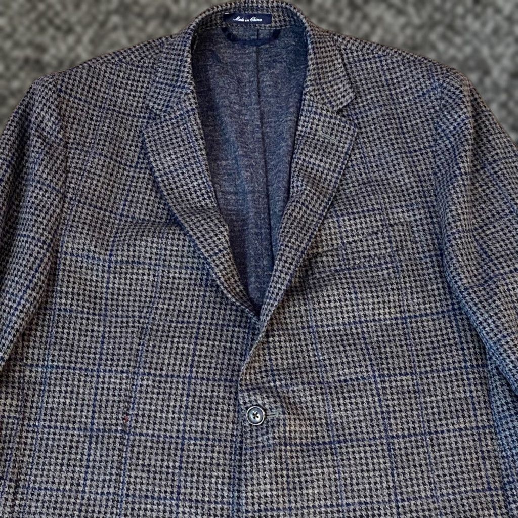 Lands' End Lands' End Blazer Mens 44R Gray Houndstooth Fleece Lined 2 Button Sport Jacket Size 44R - 1 Thumbnail