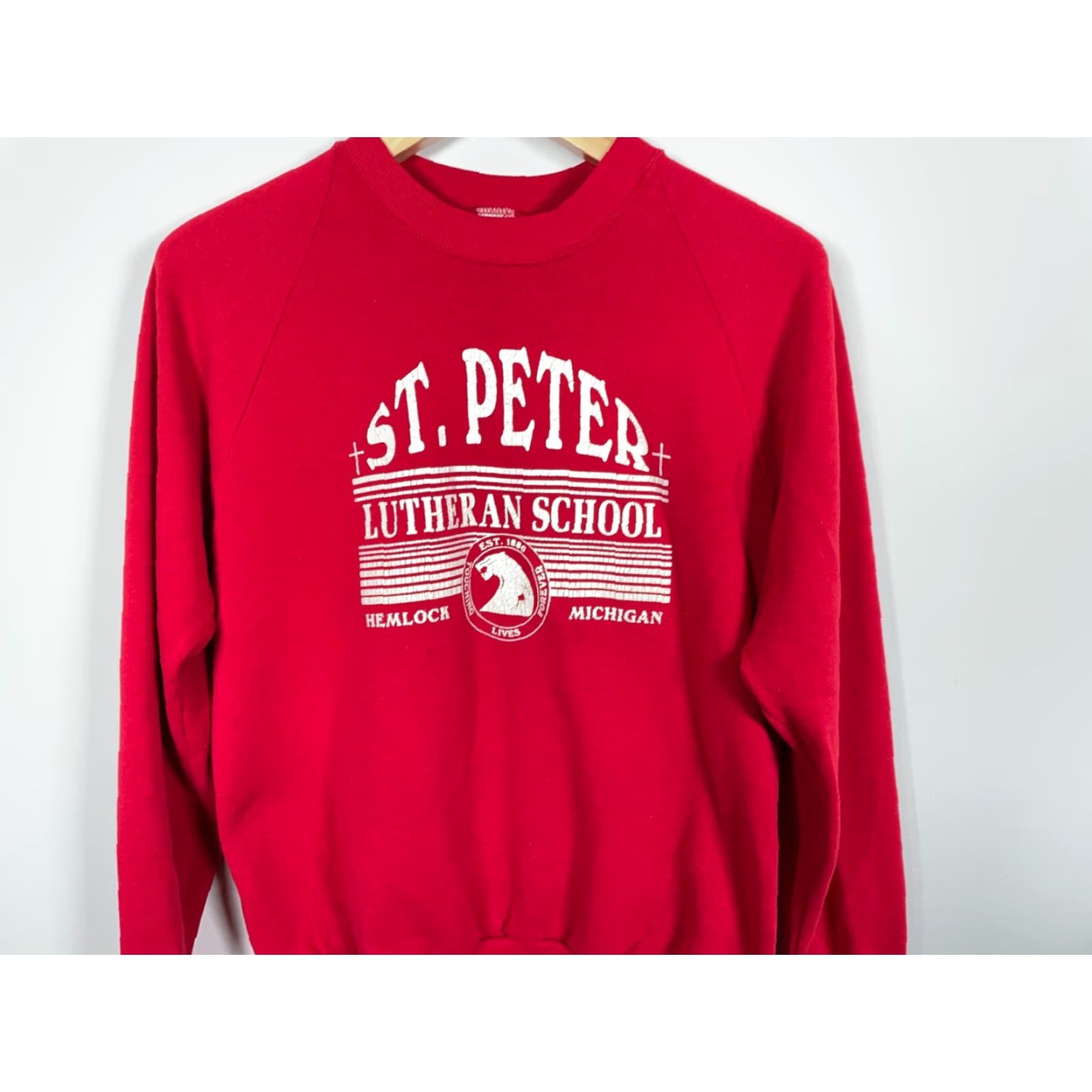 Jerzees St. Peter Lutheran School Sweatshirt Adult Medium (Large) Red Jerzees Michigan Size US M / EU 48-50 / 2 - 4 Thumbnail
