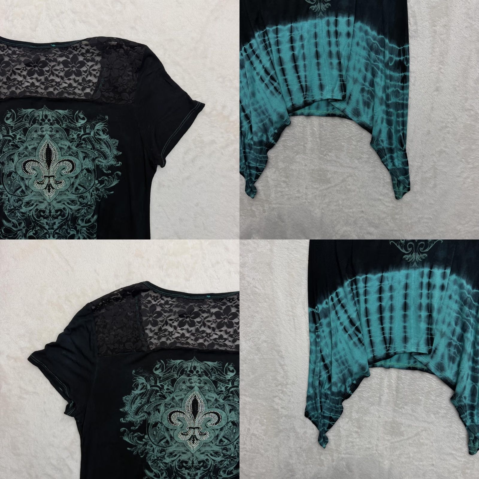 Altea Vocal Shirt Womens M Black Teal Fleur De Lis Rhinestone Tunic Top USA Shirt Womens M Black Teal Rhinestone Tunic Top USA Size M / US 6-8 / IT 42-44 - 9 Thumbnail
