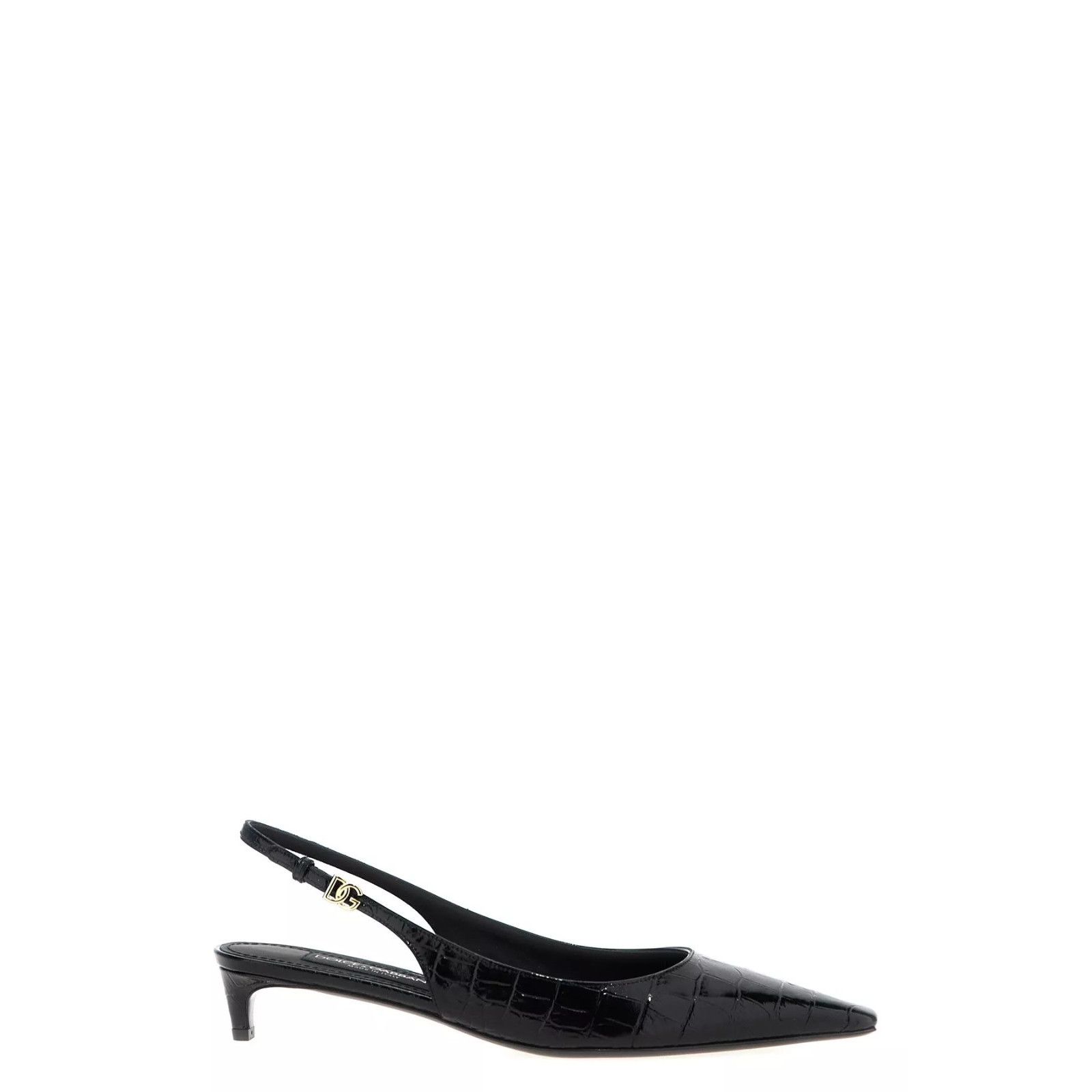 DOLCE&GABBANA Mun Embossed Black Leather 30mm Slingback New/