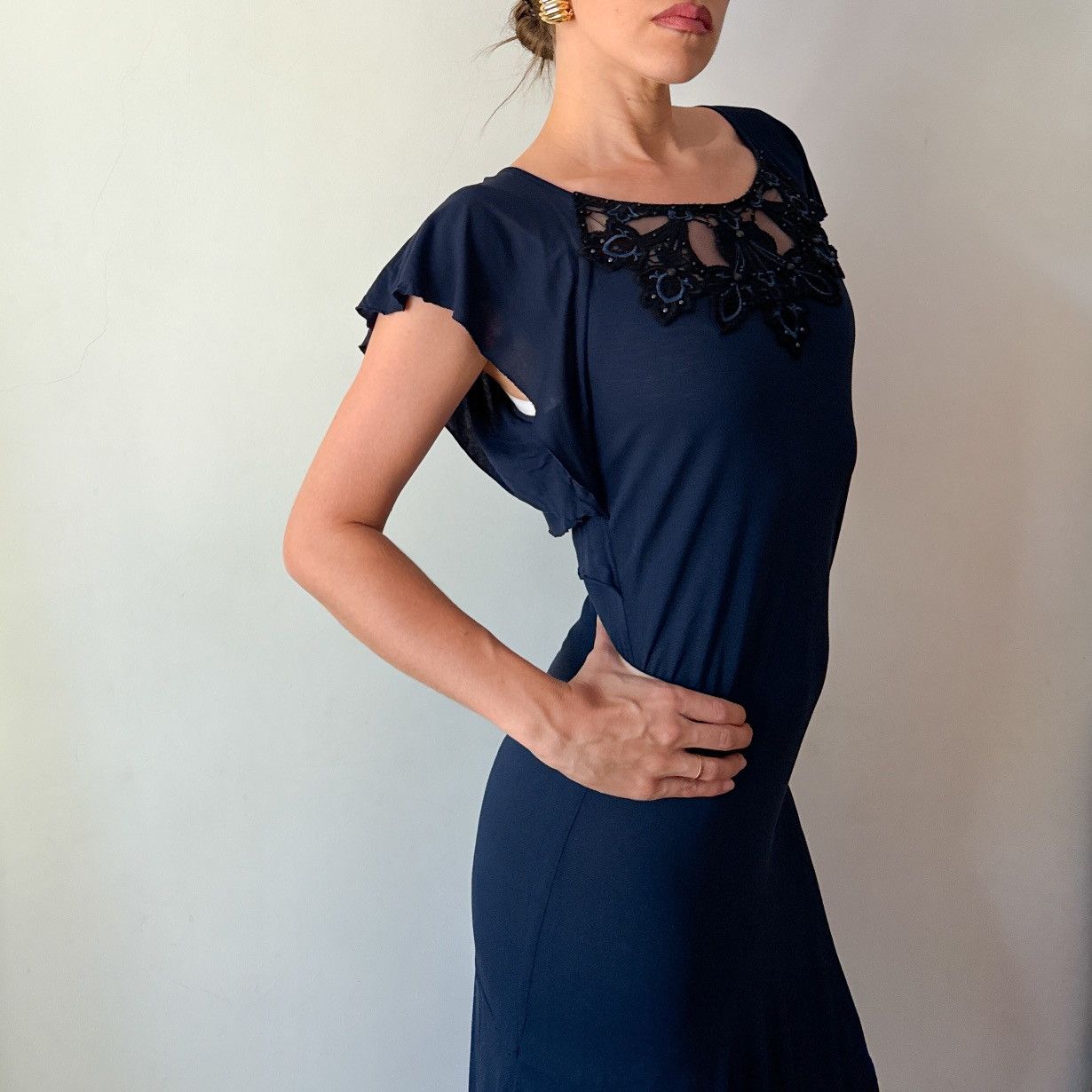 Karen Millen Vintage 2000s y2k Karen Millen midi asymmetric navy dress Size M / US 6-8 / IT 42-44 - 2 Thumbnail