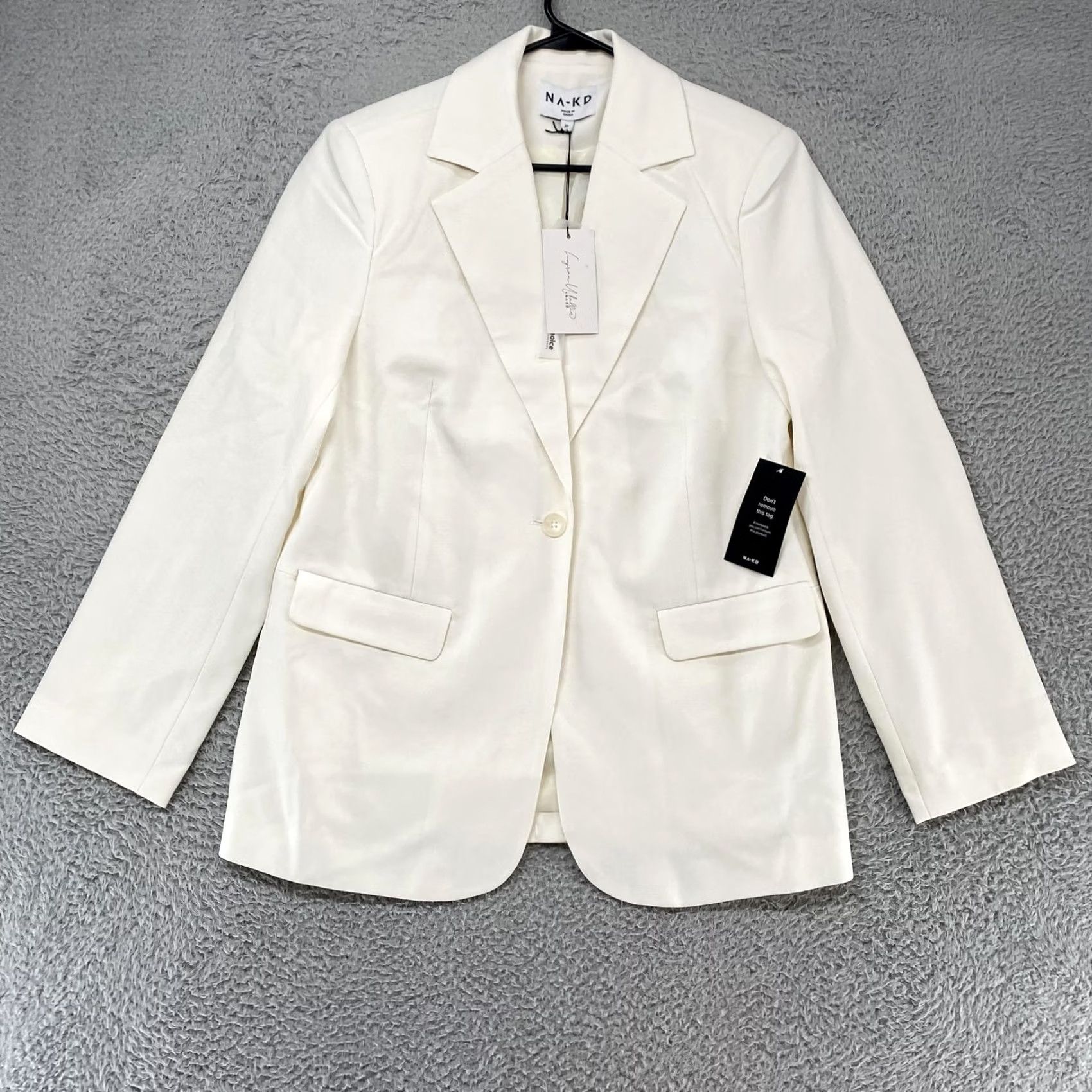 Vintage NA-KD Blazer Womens XXS White One Button Lined Oversized Jacket Blazer Size XXS / US 00 / IT 34 - 2 Thumbnail
