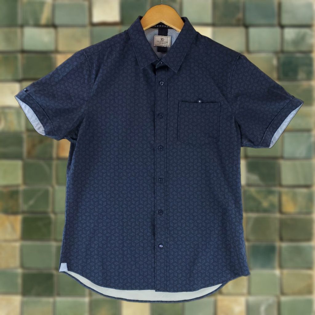 Vintage 7 Diamonds Shirt Geometric 4 Way Stretch Short Sleeve Button Up Mens M Blue Size US M / EU 48-50 / 2 - 1 Thumbnail