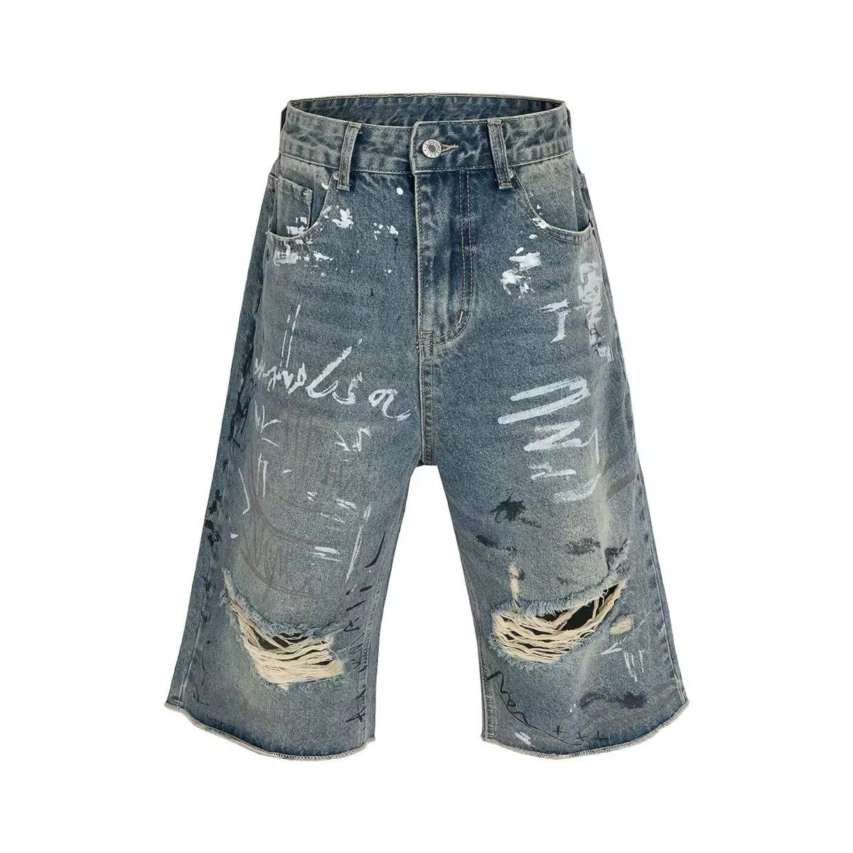 Designer Design Distressed Graffiti Printed Wide Leg Baggy Shorts Size US 32 / EU 48 - 1 Thumbnail