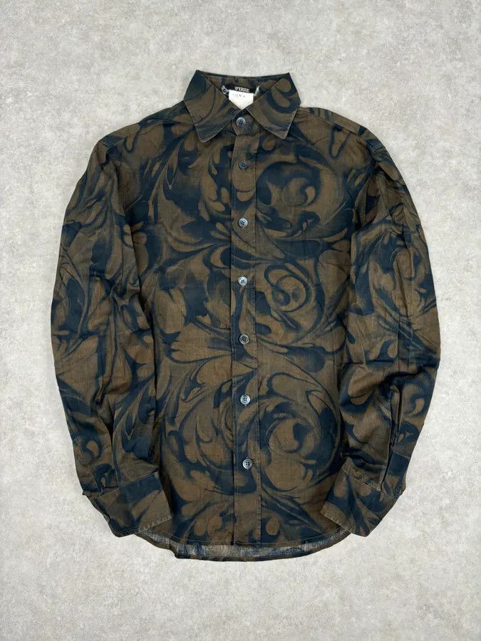 Gianfranco Ferre 2000s Gianfranco Ferré Brown Floral Print Shirt Size US M / EU 48-50 / 2 - 1 Thumbnail