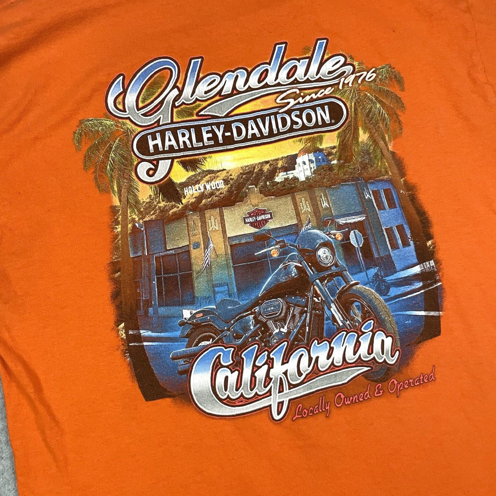 Harley Davidson VINTAGE Harley Davidson T Shirt Adult Large Orange Glendale Hollywood California Graphic Size US L / EU 52-54 / 3 - 2 Thumbnail