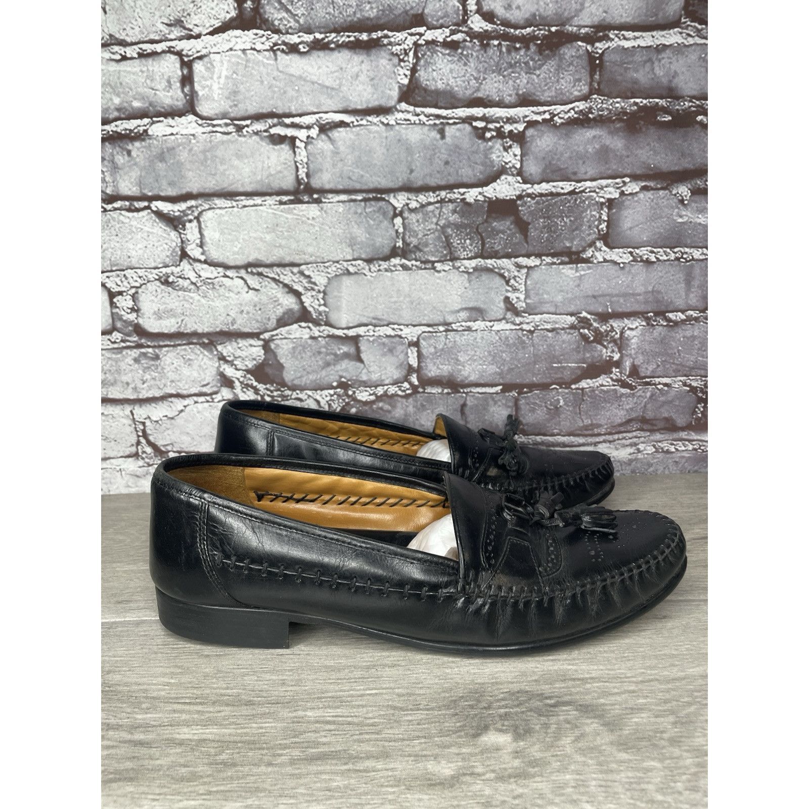 Other SAN REMO Black Leather Wingtip Tassel Loafers Dress Shoes Me Size US 12 / EU 45 - 17 Thumbnail