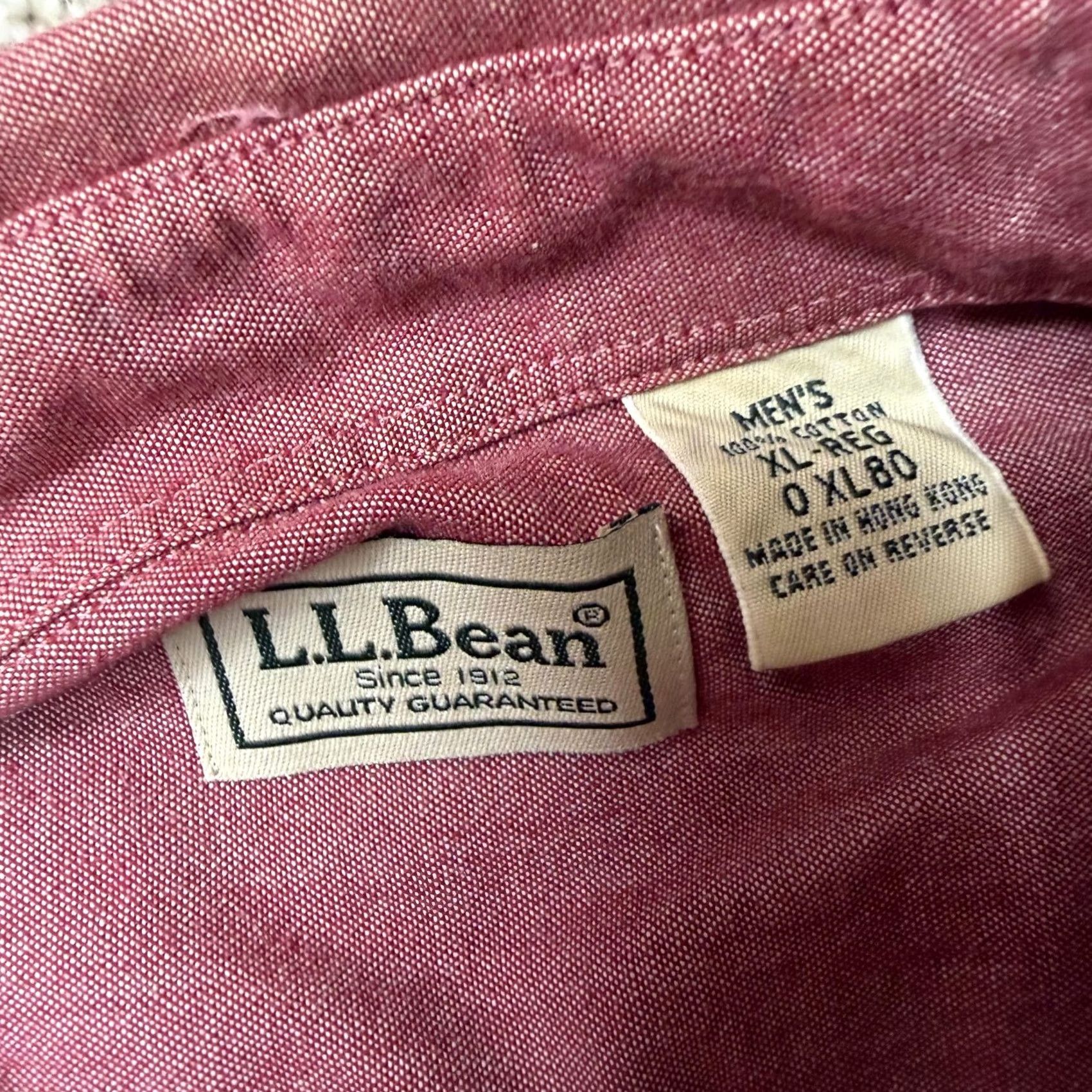 Vintage L.L. Bean Shirt Mens XL Red Solid Short Sleeve Button Up Chambray Casual Size US XL / EU 56 / 4 - 2 Thumbnail