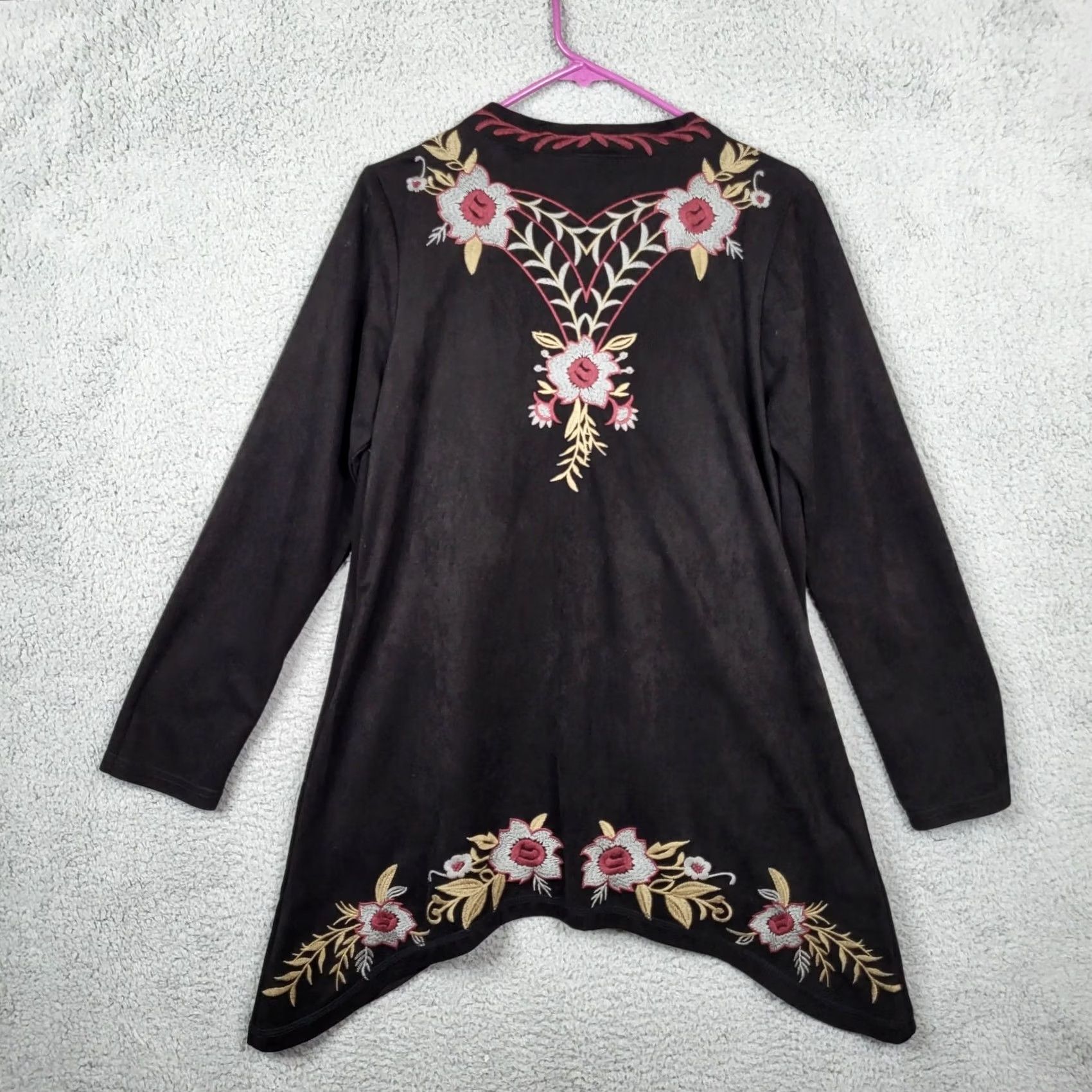 Vintage MONORENO Women Cardigan Open Front Floral Embroidered Black Sz S Knit Boho Long Sleeve Fall V-Neck Casual Size S / US 4 / IT 40 - 2 Thumbnail