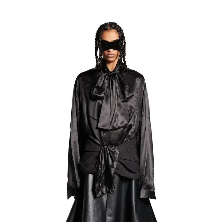 Balenciaga o1la1rc1a1125 Knotted Lavalière Blouse in Black Size XS / US 0-2 / IT 36-38 - 4 Thumbnail