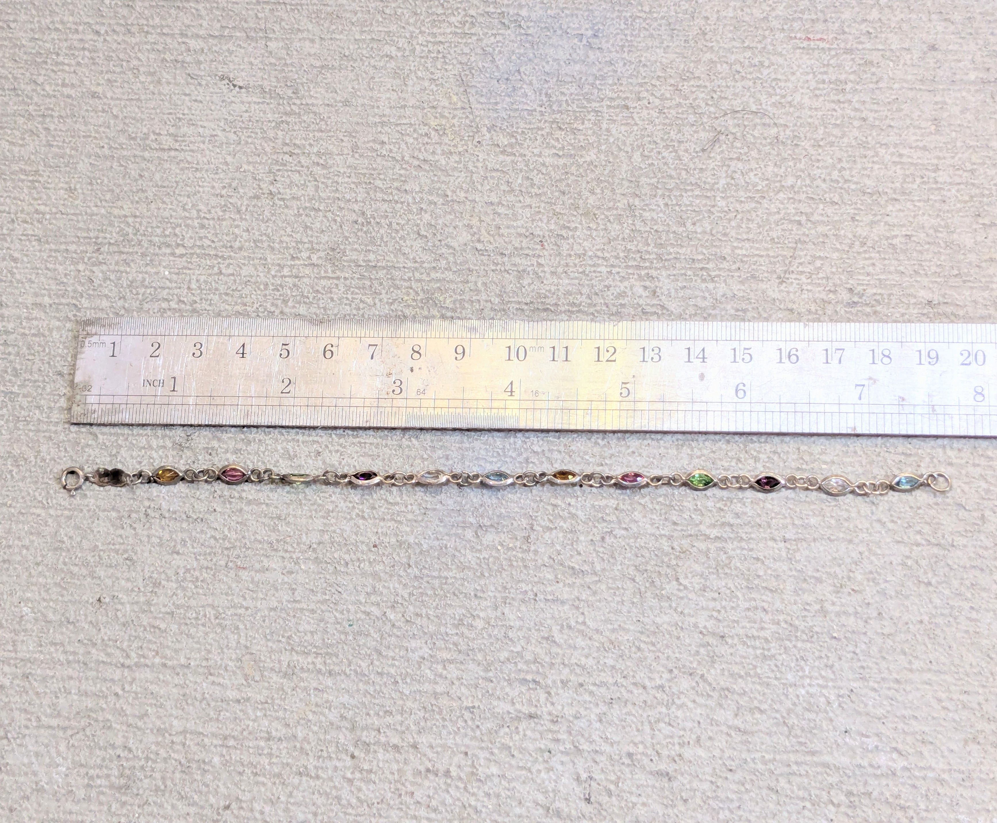 Jewelry Vintage Sterling Silver Bracelet 7.75" Marquise Rainbow Size ONE SIZE - 13 Thumbnail