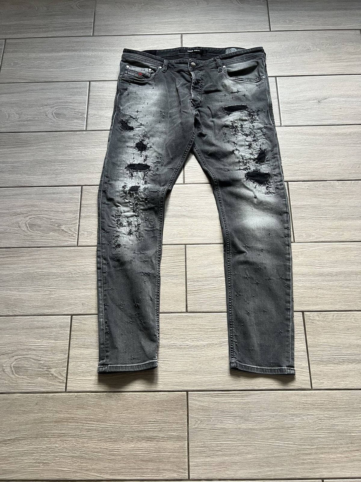 Diesel TRASHED🔥DIESEL GRAY SWEATPANT METAL LOGO DENIM PANTS Y2K Size US 36 / EU 52 - 4 Thumbnail