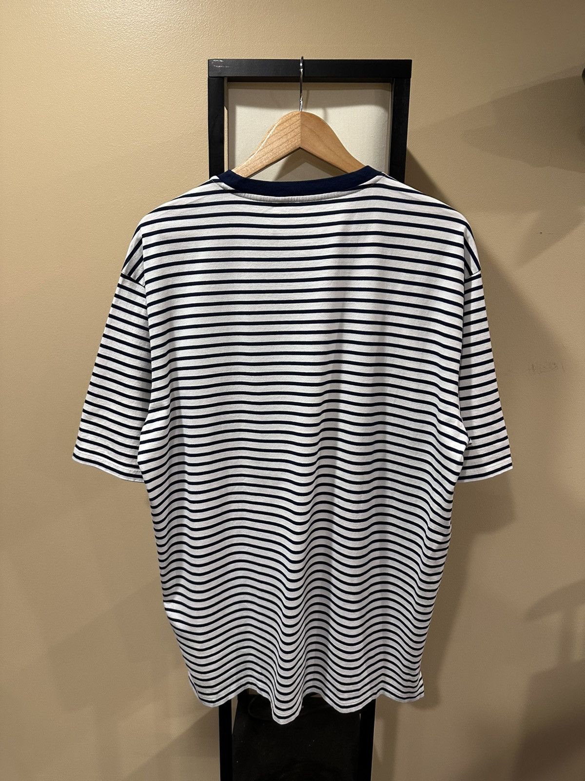 Prada Prada Striped Navy White Cotton Pocket Triangle Logo T-Shirt Size US XXL / EU 58 / 5 - 2 Thumbnail