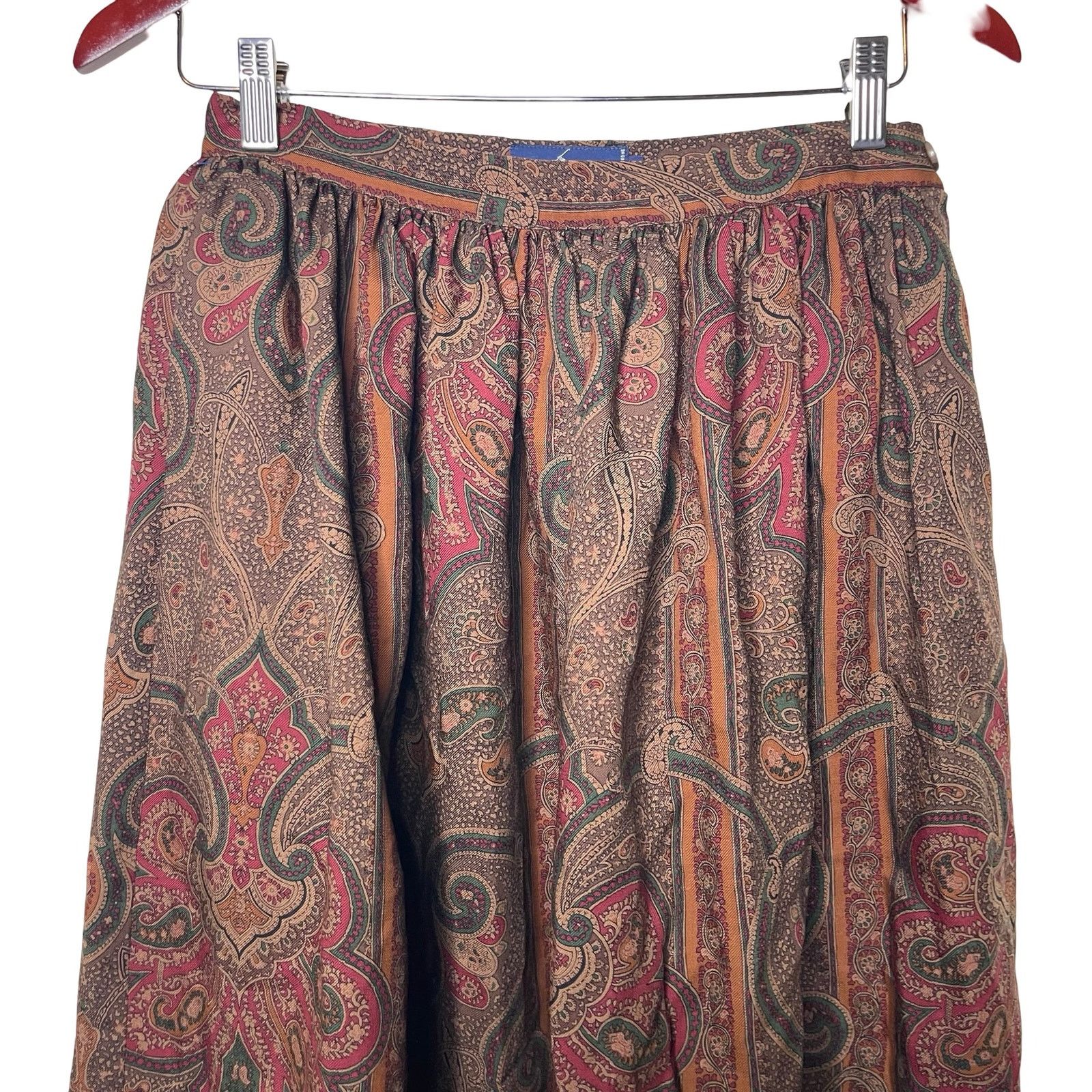 Ralph Lauren Ralph Lauren Brown Paisley Prairie Skirt Wool Midi Vtg 80s Size 32" / US 10 / IT 46 - 8 Thumbnail