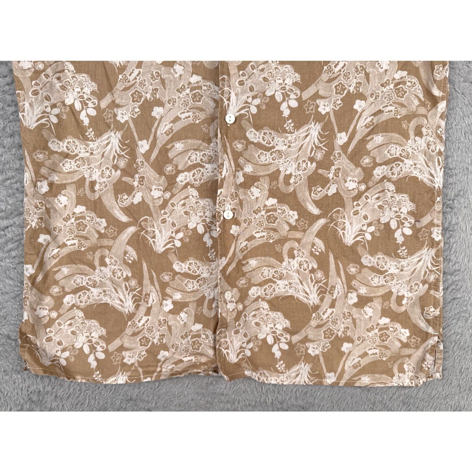 Treasure & Bond Treasure & Bond Shirt Men M Beige White Floral Linen Blend Hawaiian Button-Up Short Sleeve 36" Chest Aloha Beach Vacation 90s Men Size US M / EU 48-50 / 2 - 5 Thumbnail