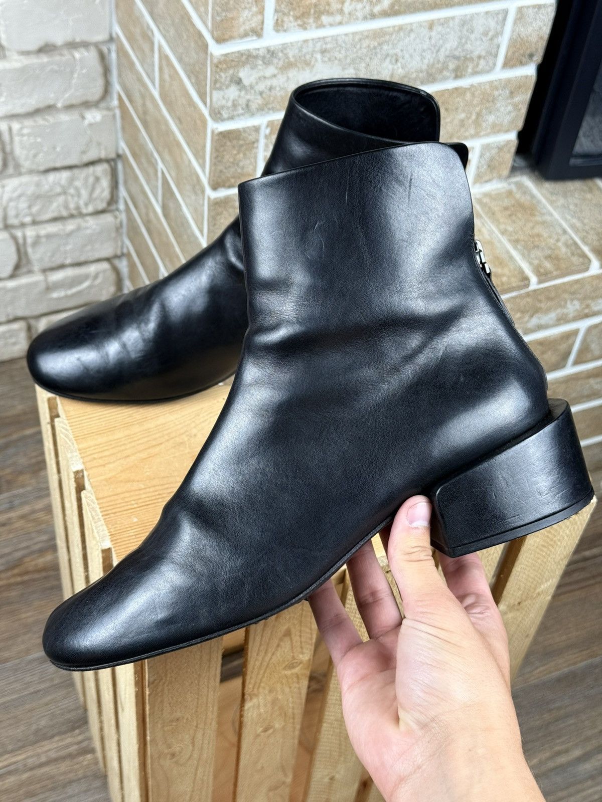 Marsell Marsell Black Leather Basata Ankle Back Zip Boots Size Size US 10 / IT 40 - 4 Thumbnail